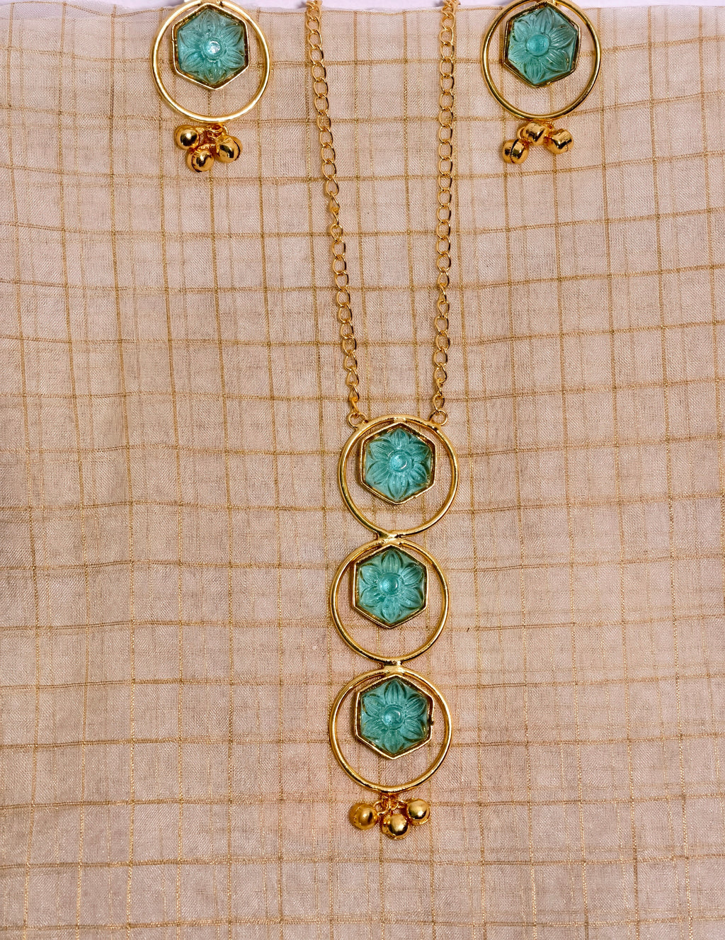 PetalLux brass glass finish necklace set | GJNS055