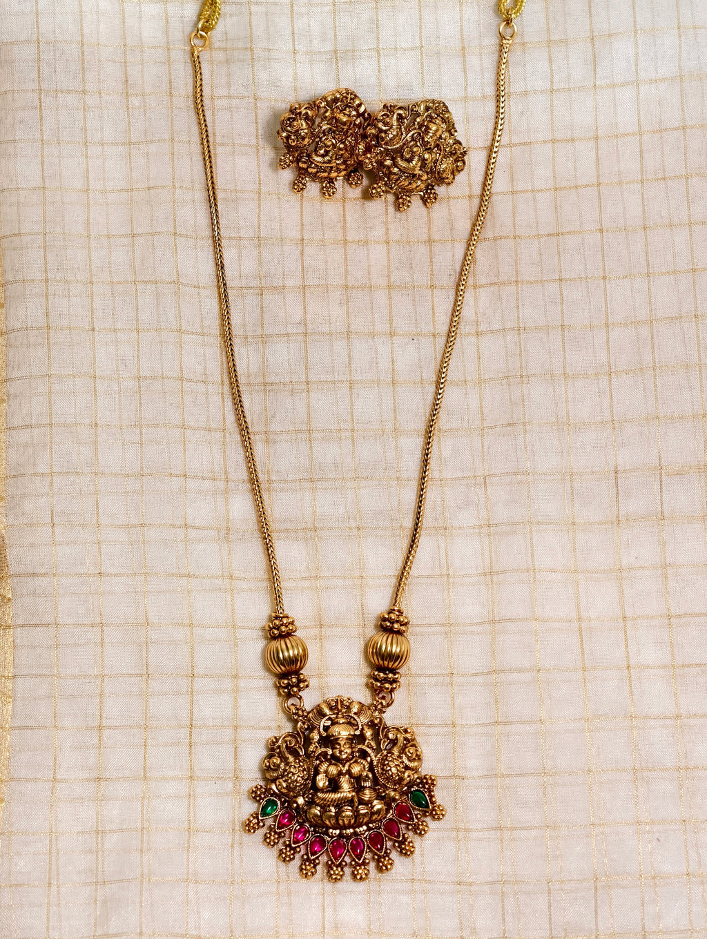 Antique Finish Lakshmi Devi necklace set| GJNS041