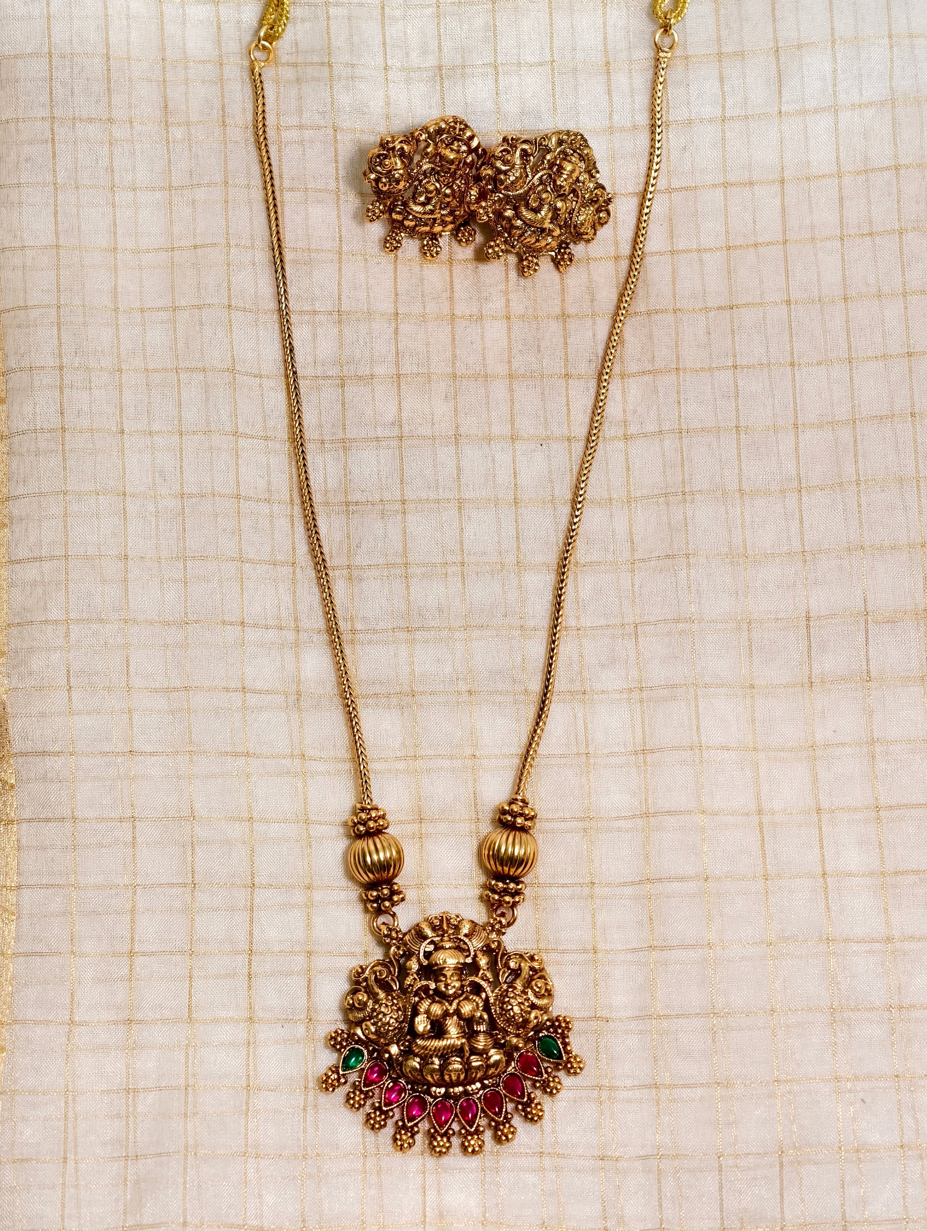 Antique Finish Lakshmi Devi necklace set| GJNS041
