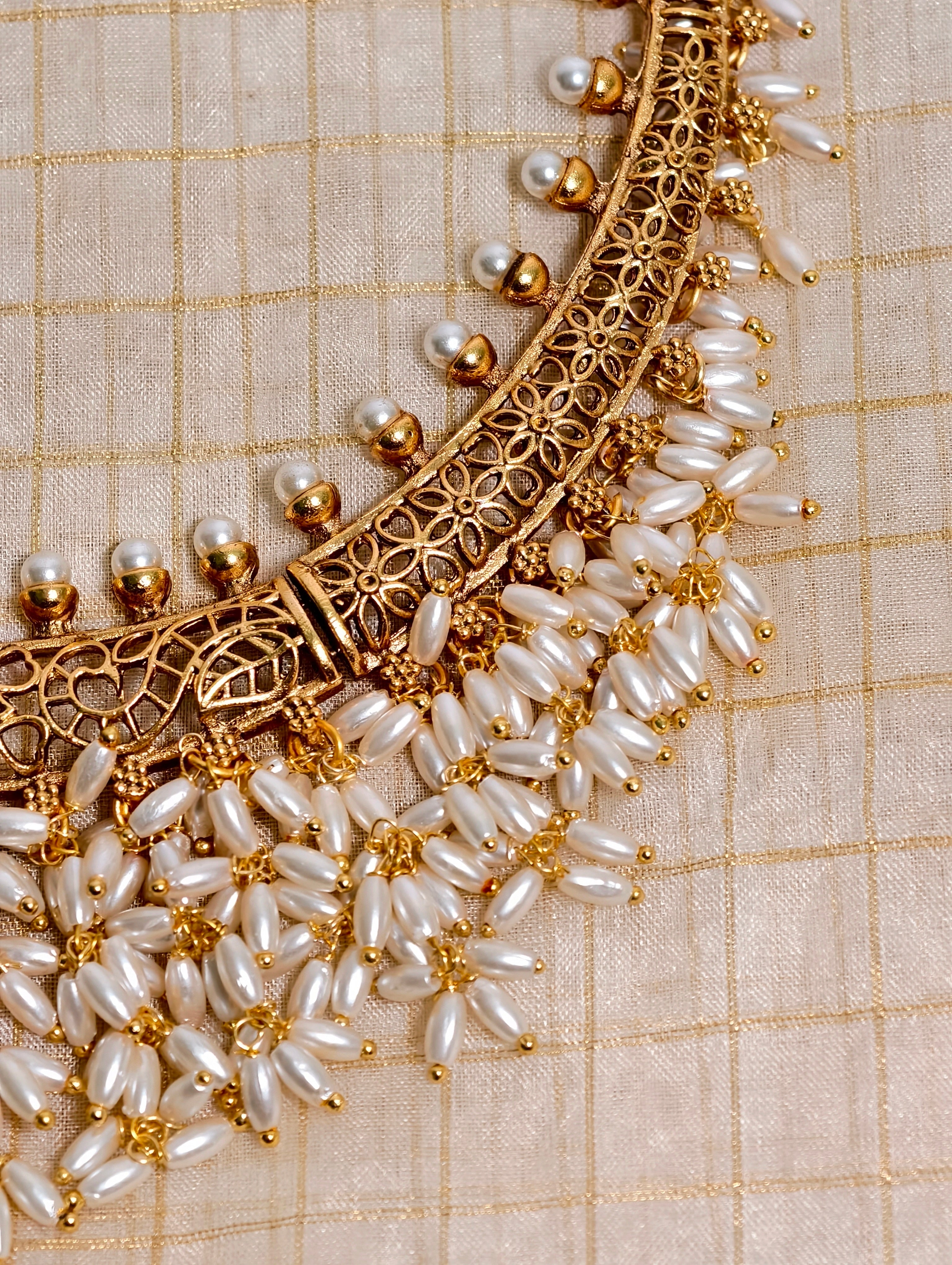 Ethnic Pearl Drop Brass Necklace Set| GJNS050