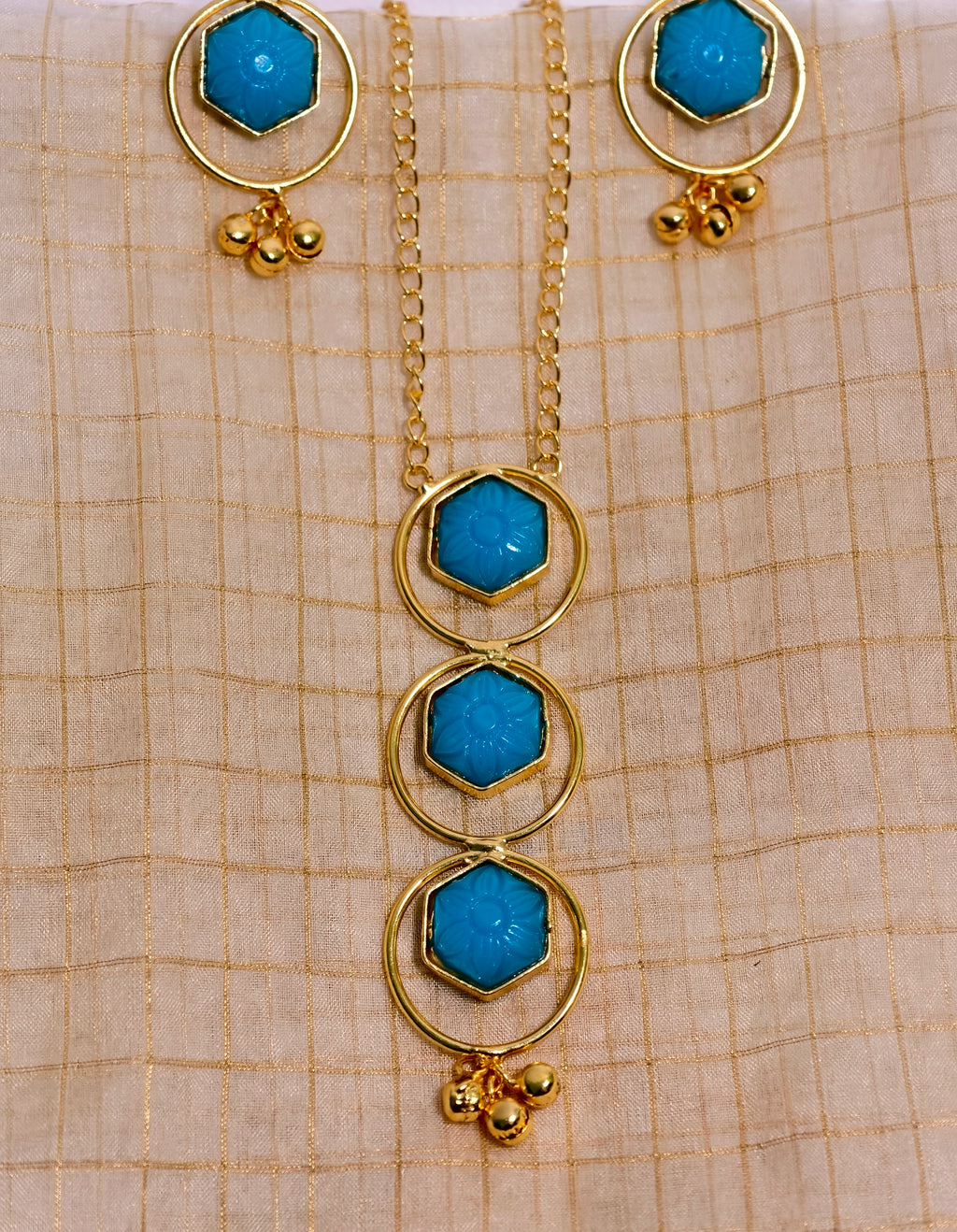 PetalLux brass glass finish necklace set | GJNS055