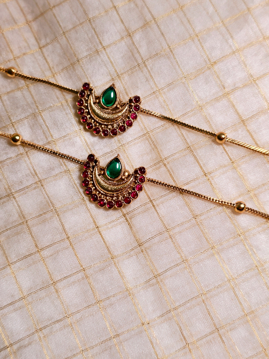 Antique Finish Green & Red Stone Anklets| GJAK003