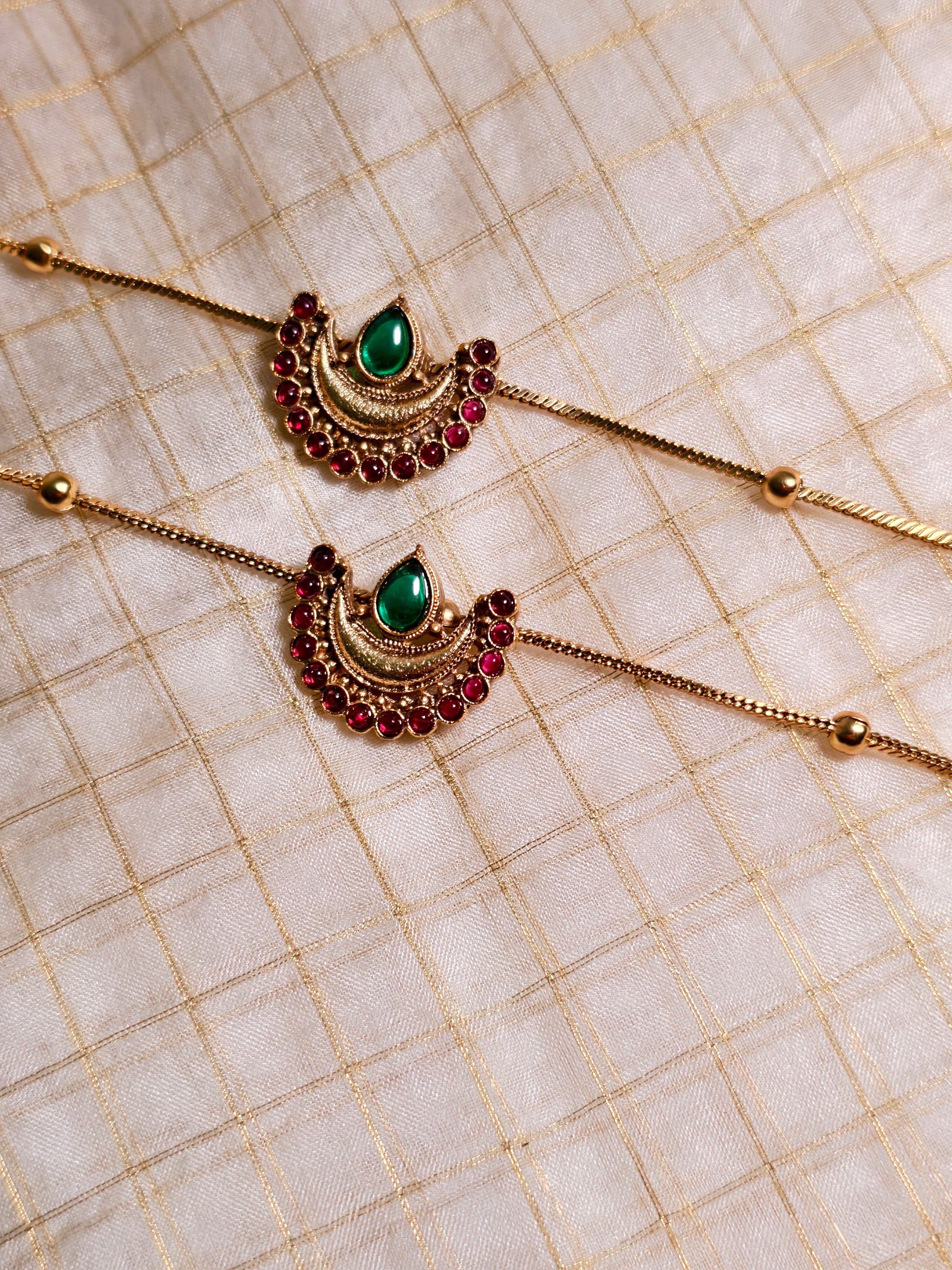 Antique Finish Green & Red Stone Anklets| GJAK003