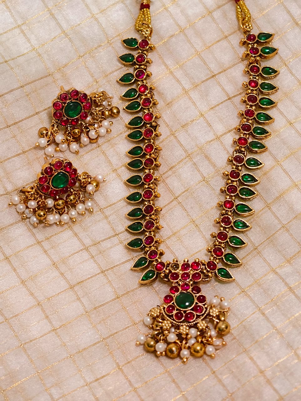 Traditional red and green necklace set | GJNS046