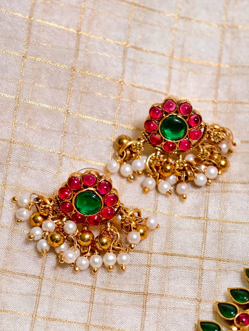 Traditional red and green necklace set | GJNS046