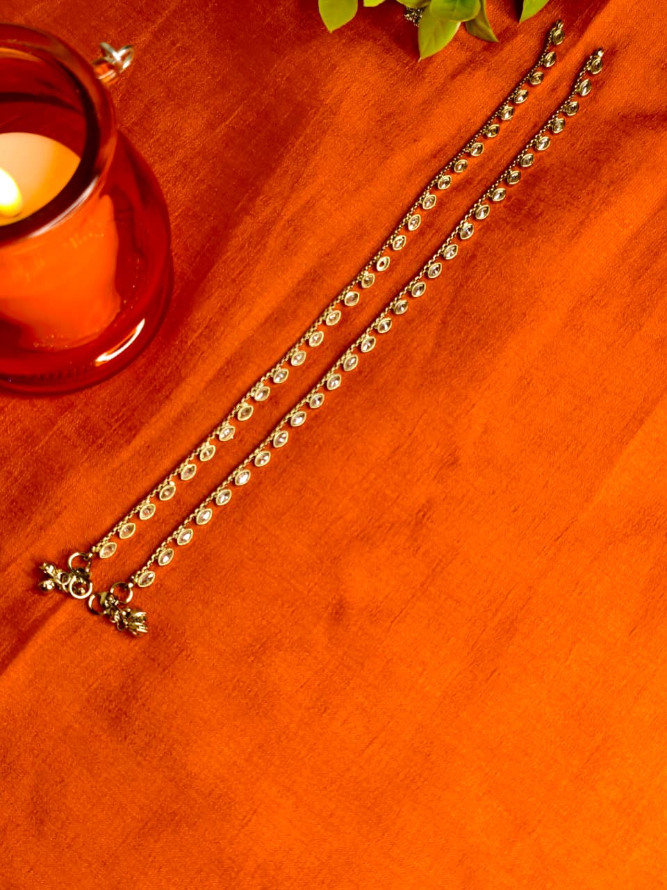 Brass and white stone premium anklet