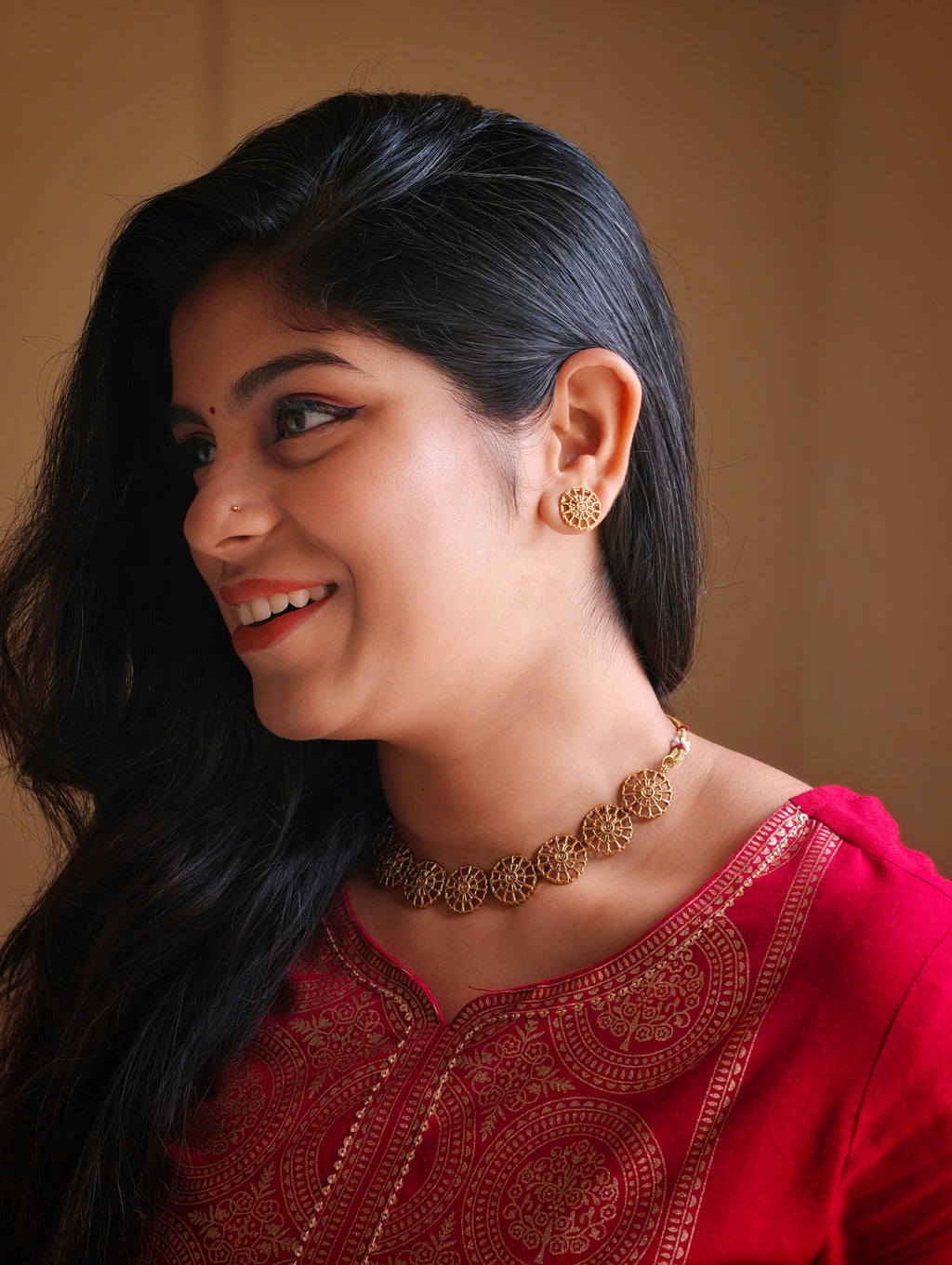 Mat gold finish necklace set | GJNS042