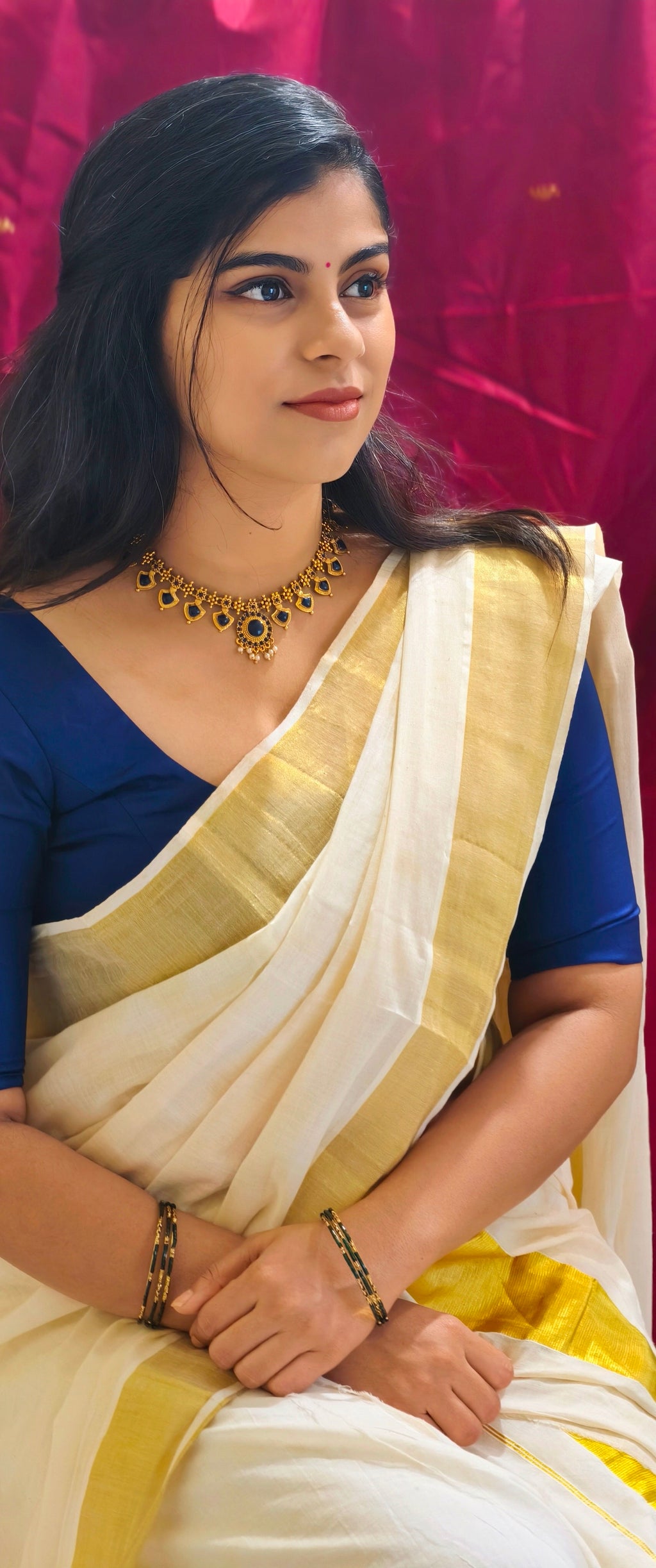 Kerala traditional blue paalakka necklace set | GJNS015