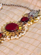Red stone silver & gold finish choker set | GJNS011