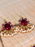 Red stone silver & gold finish choker set | GJNS011