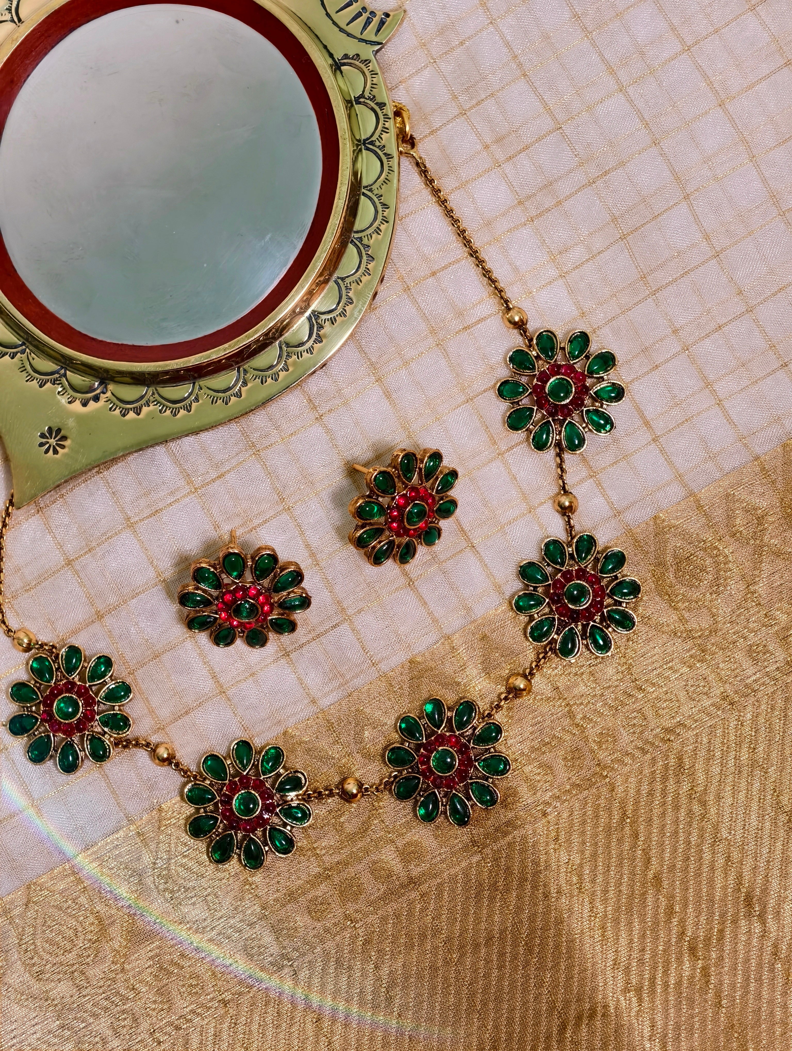 Mixed colour flower motif necklace set | GJNS017