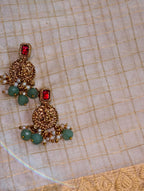 Pearl and turquoise beaded Lakshmi haar necklace set| GJNS021