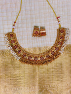 Antique necklace set with pearls and gold beads| GJNS014