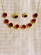 Red and Blue Stone brass necklace set | GJNS032
