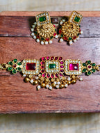 Multi colour AD Antique Temple Choker| GJNS048