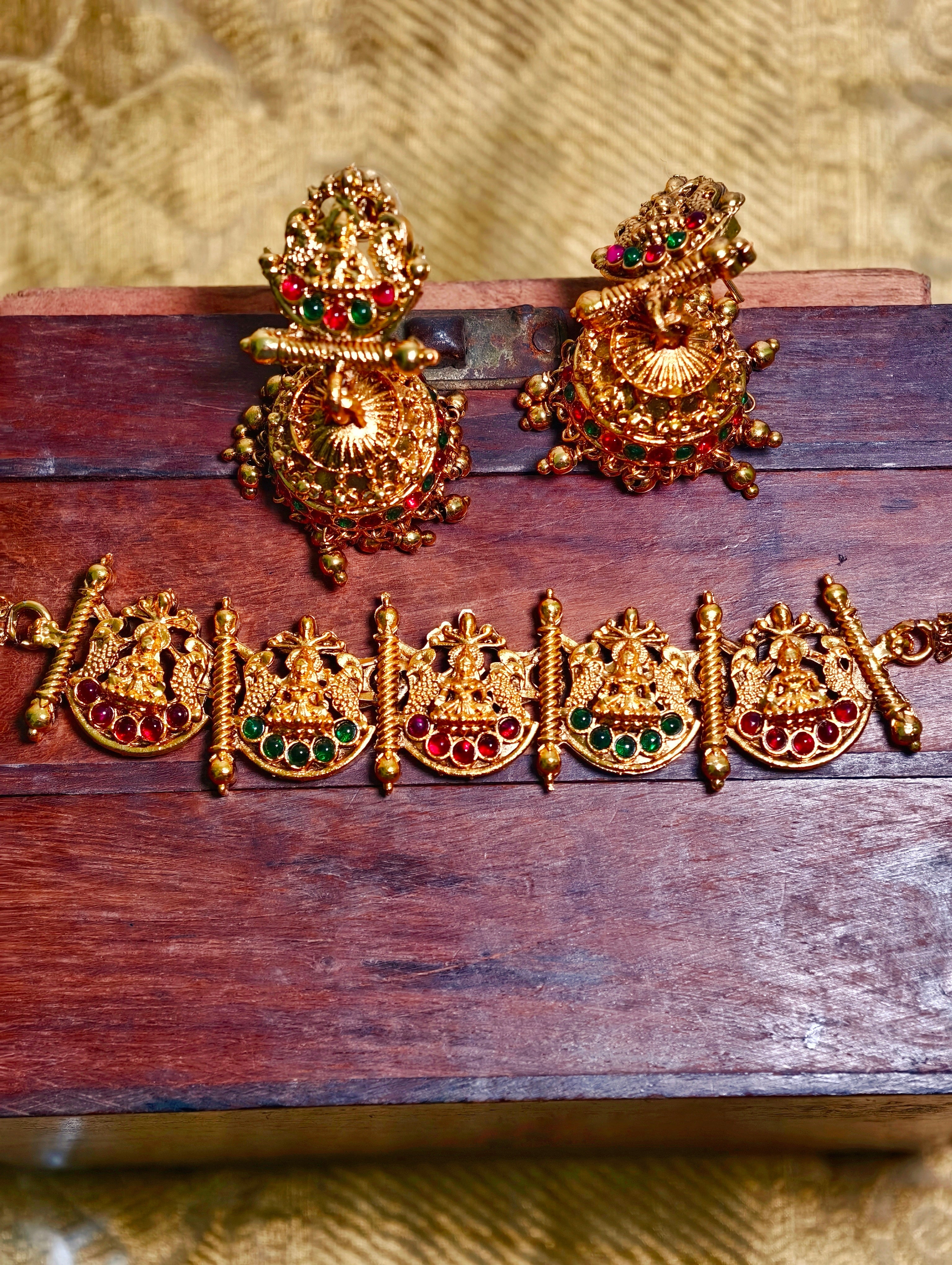 Traditional temple necklace set with jhumkas | GJNS047