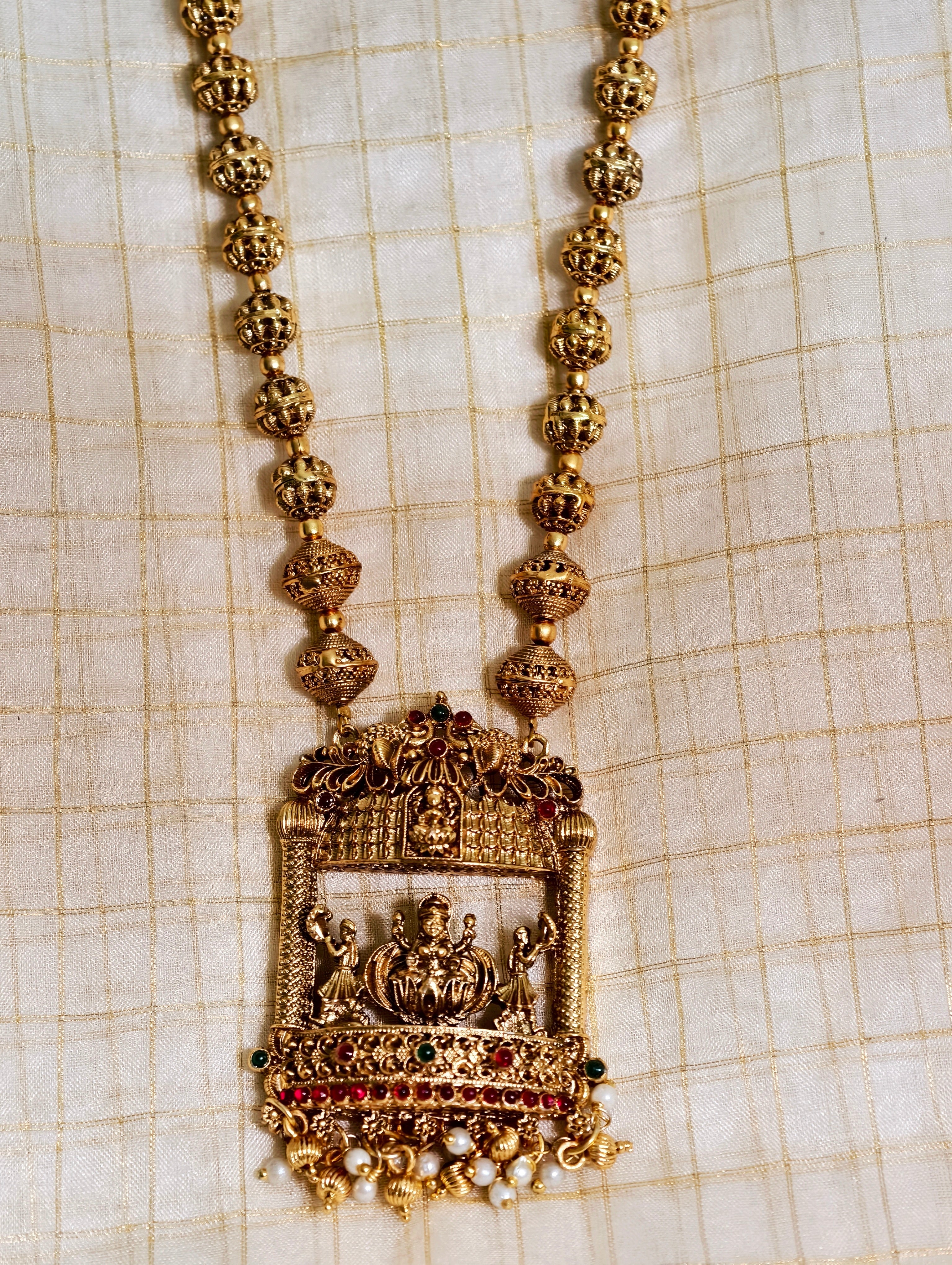 Antique Finish Lakshmi Devi Temple Haram with Pearl Jhumkas| GJNS040