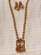 Antique Finish Lakshmi Devi Temple Haram with Pearl Jhumkas| GJNS040