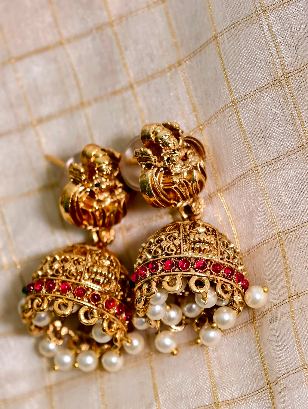Antique Finish Lakshmi Devi Temple Haram with Pearl Jhumkas| GJNS040