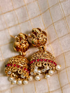 Antique Finish Lakshmi Devi Temple Haram with Pearl Jhumkas| GJNS040