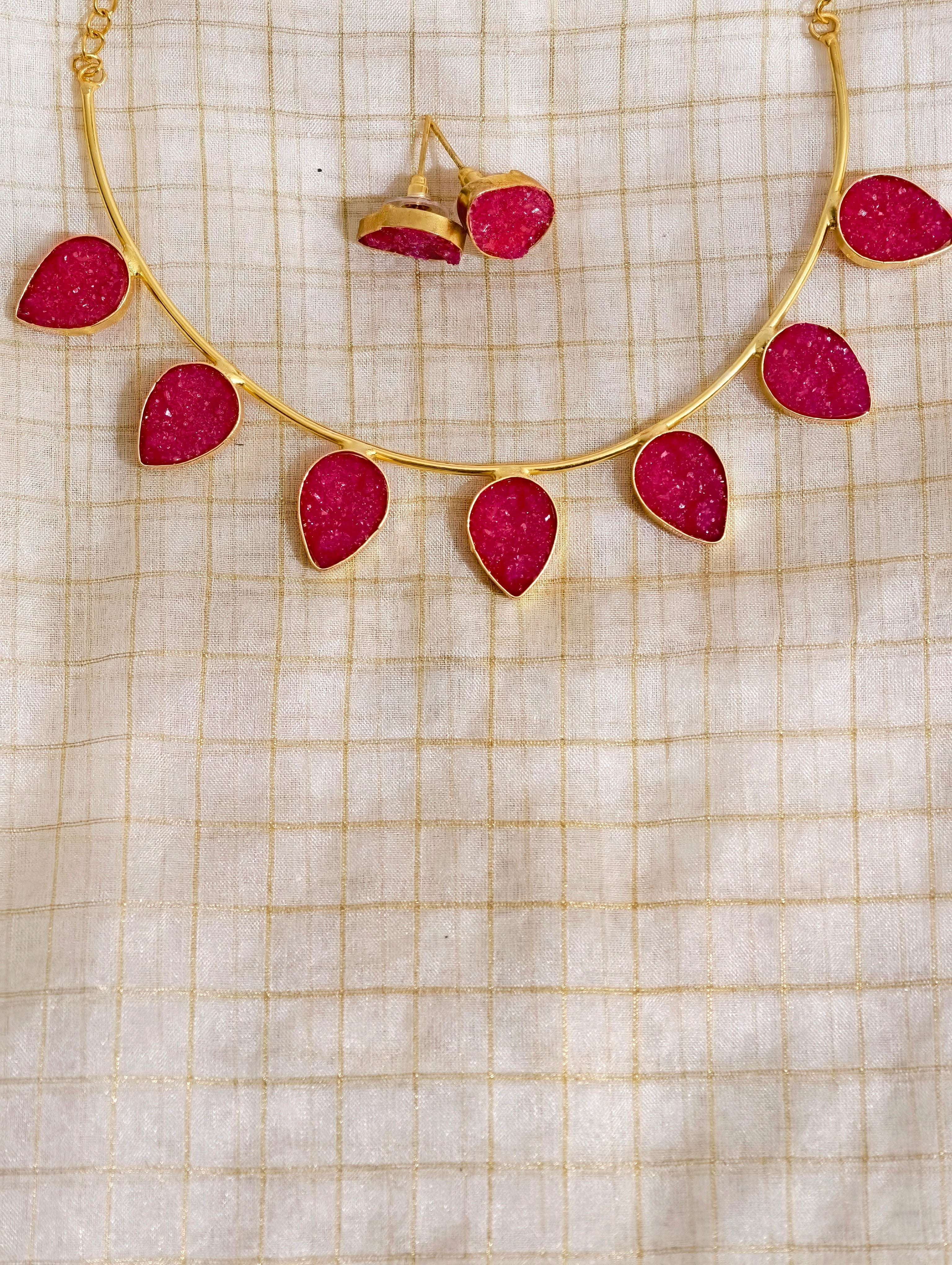 Leaf shape artificial stone necklace set| GJNS035