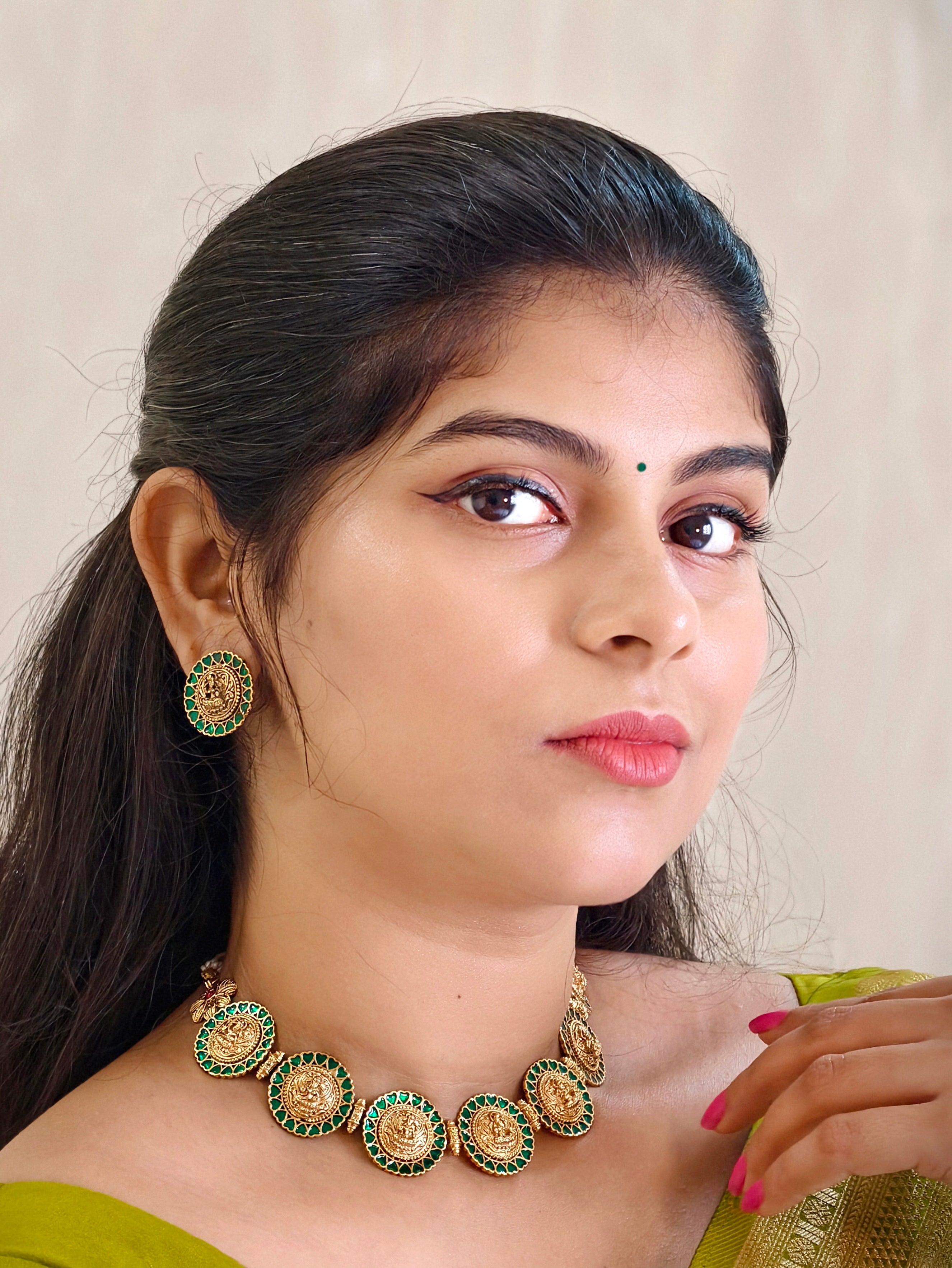 Temple jewellery necklace set | GJNS038