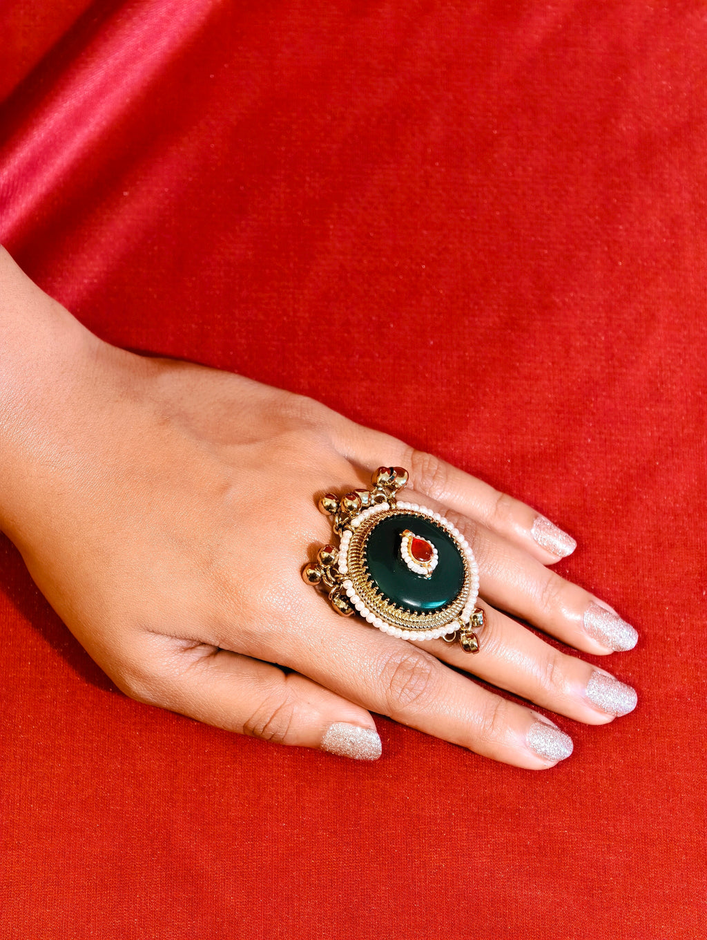 Green ring with ghunghroo | GJRG003