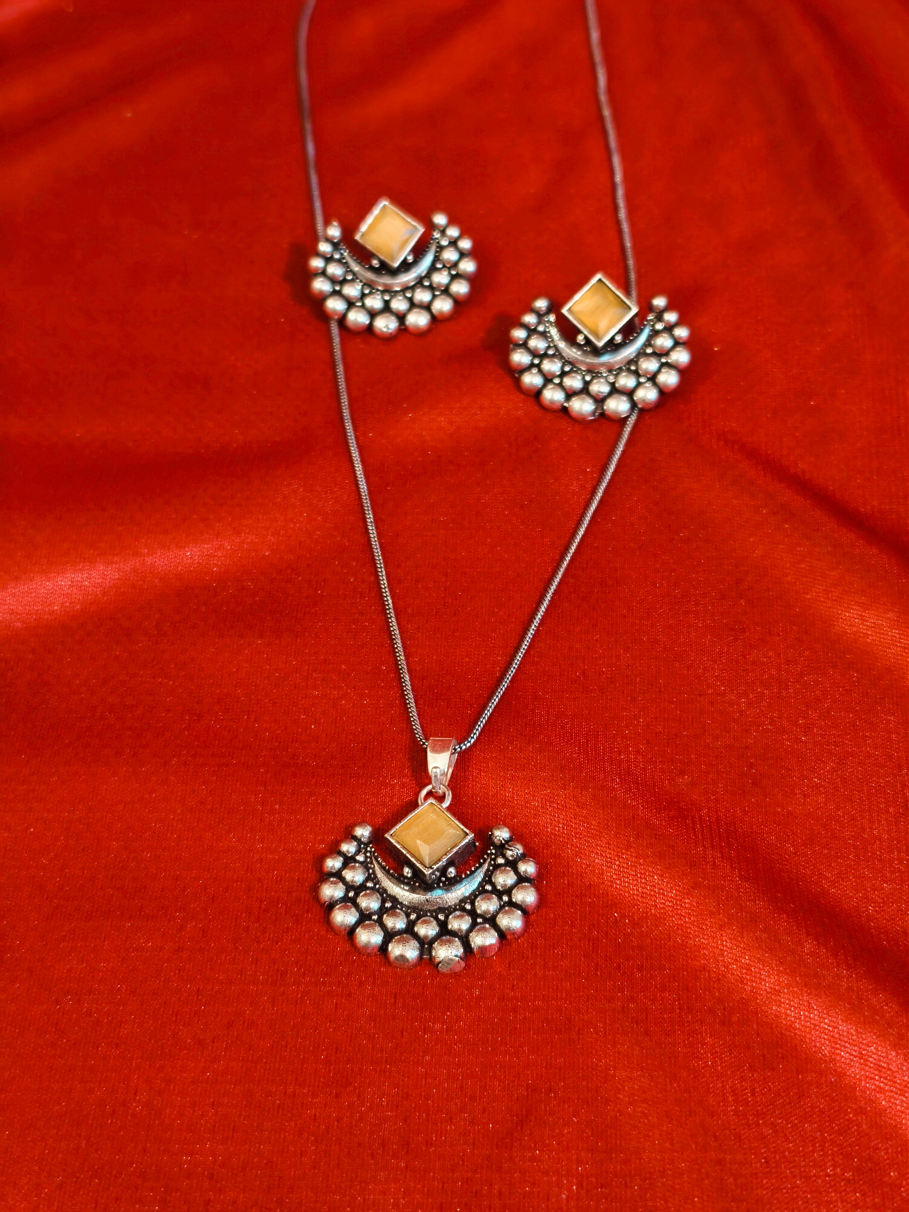 Oxidised silver necklace set | GJNS061