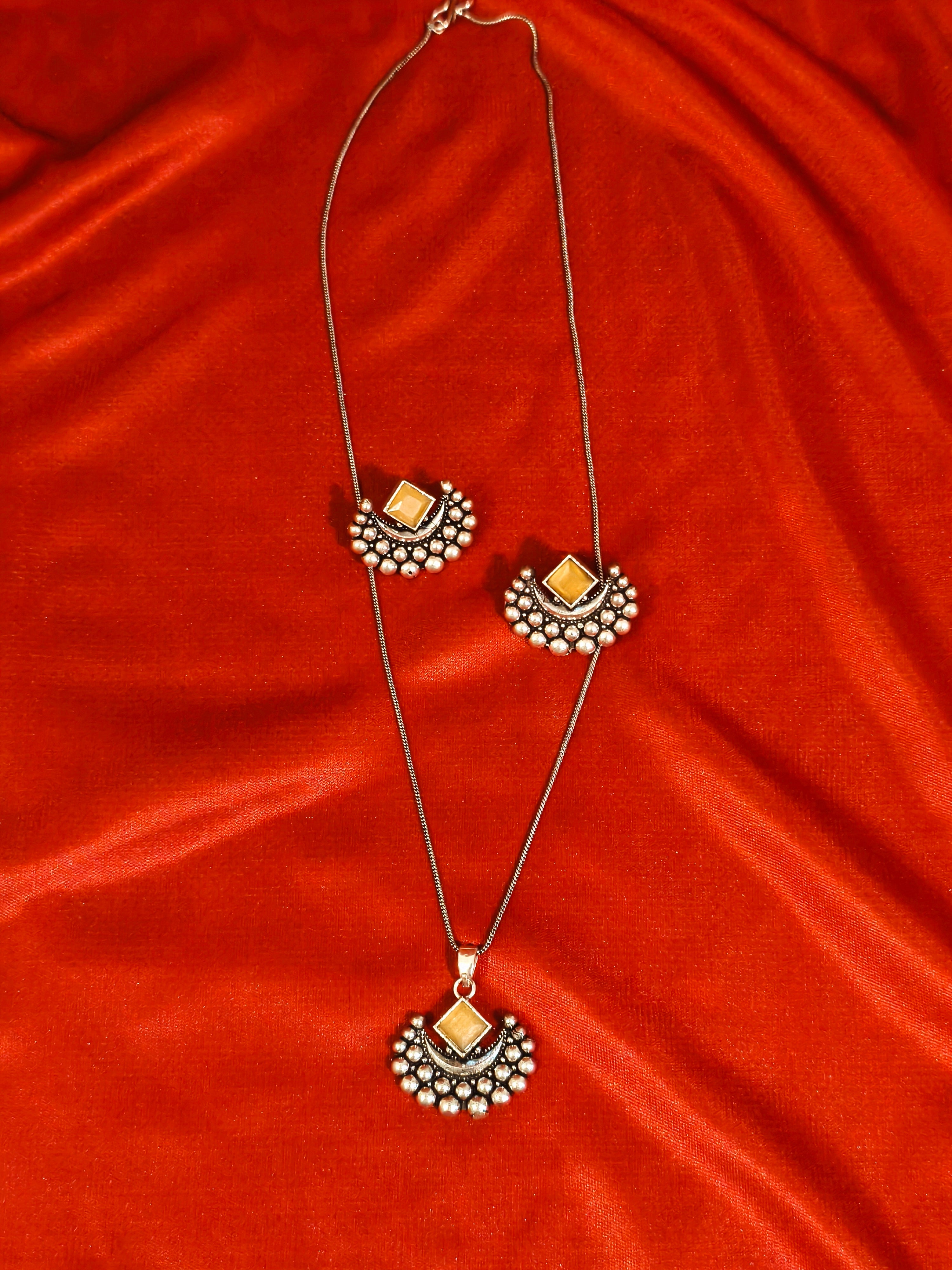 Oxidised silver necklace set | GJNS061