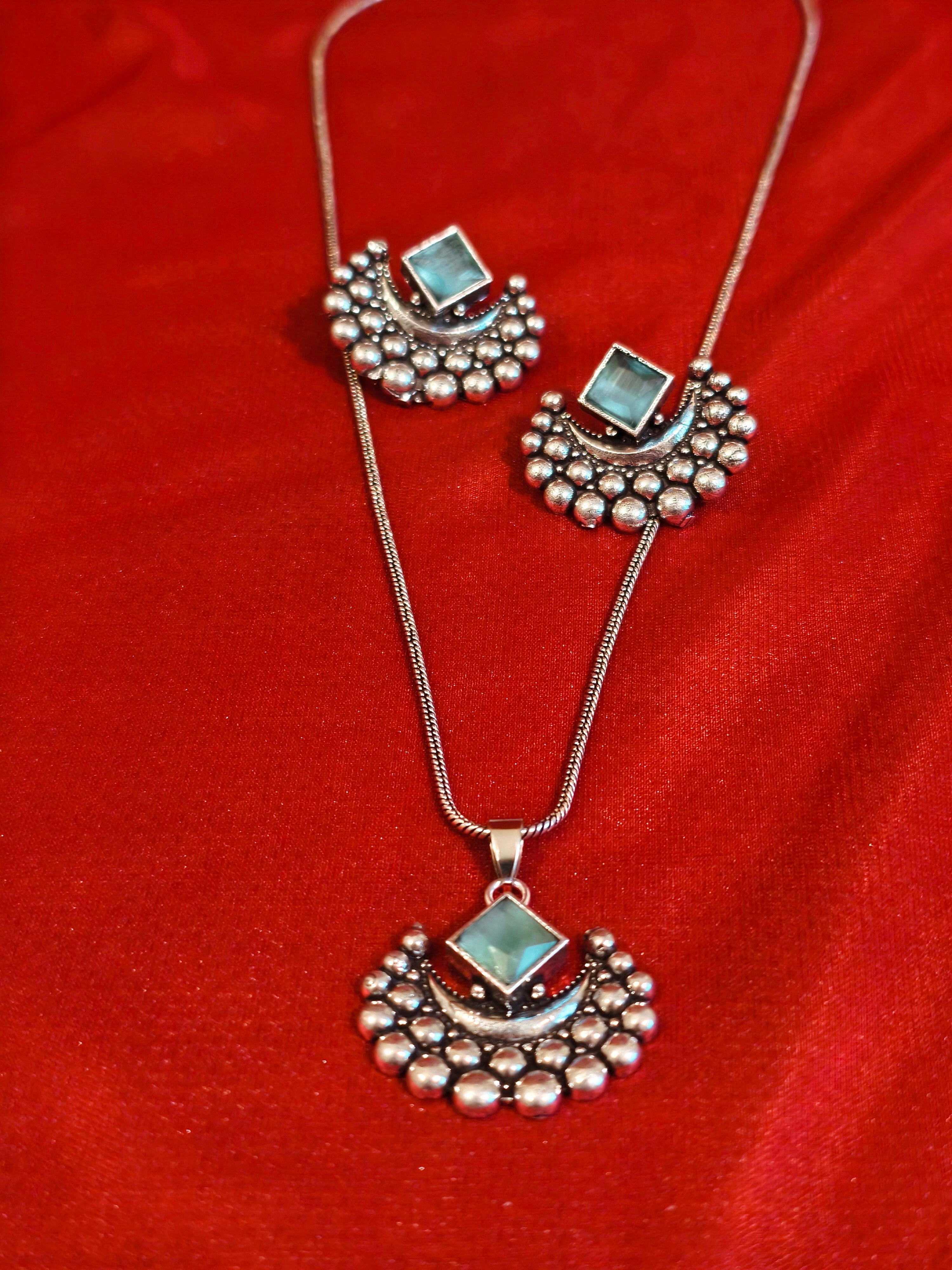 Oxidised silver necklace set | GJNS061