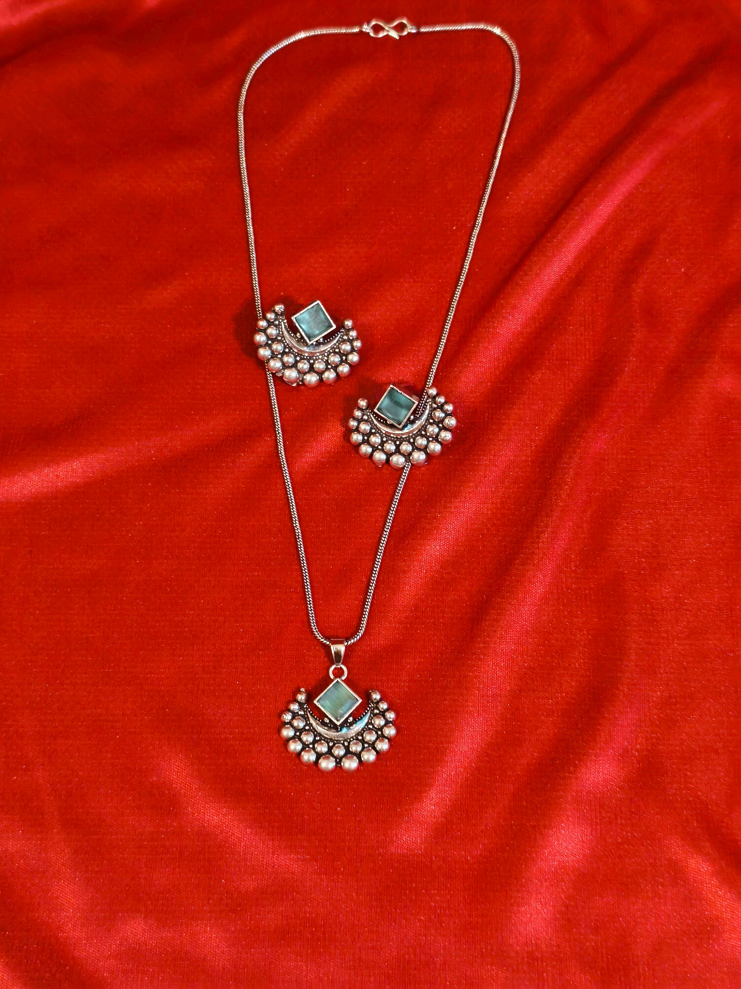 Oxidised silver necklace set | GJNS061