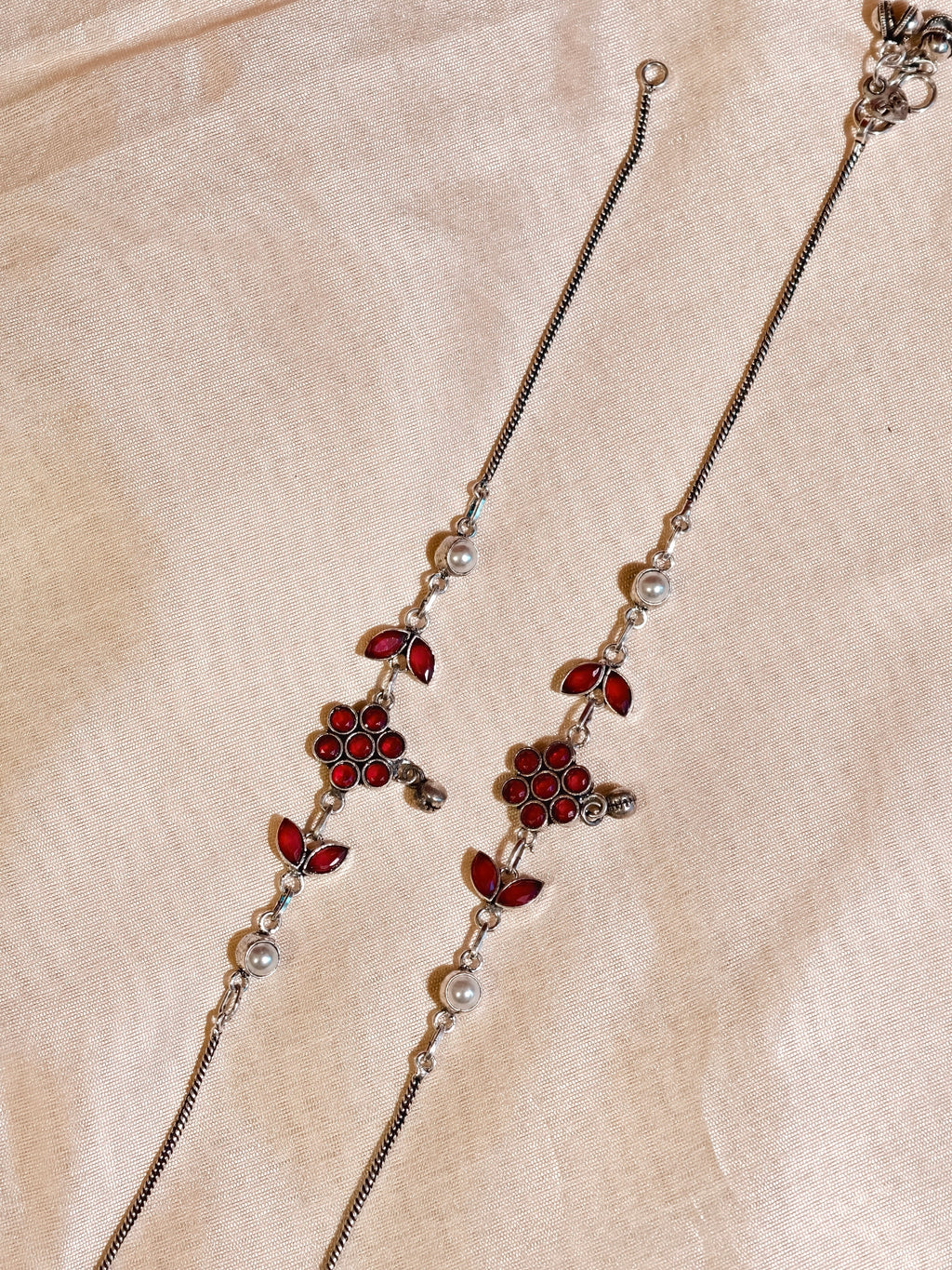 Flower motif oxidised silver | GJAK007