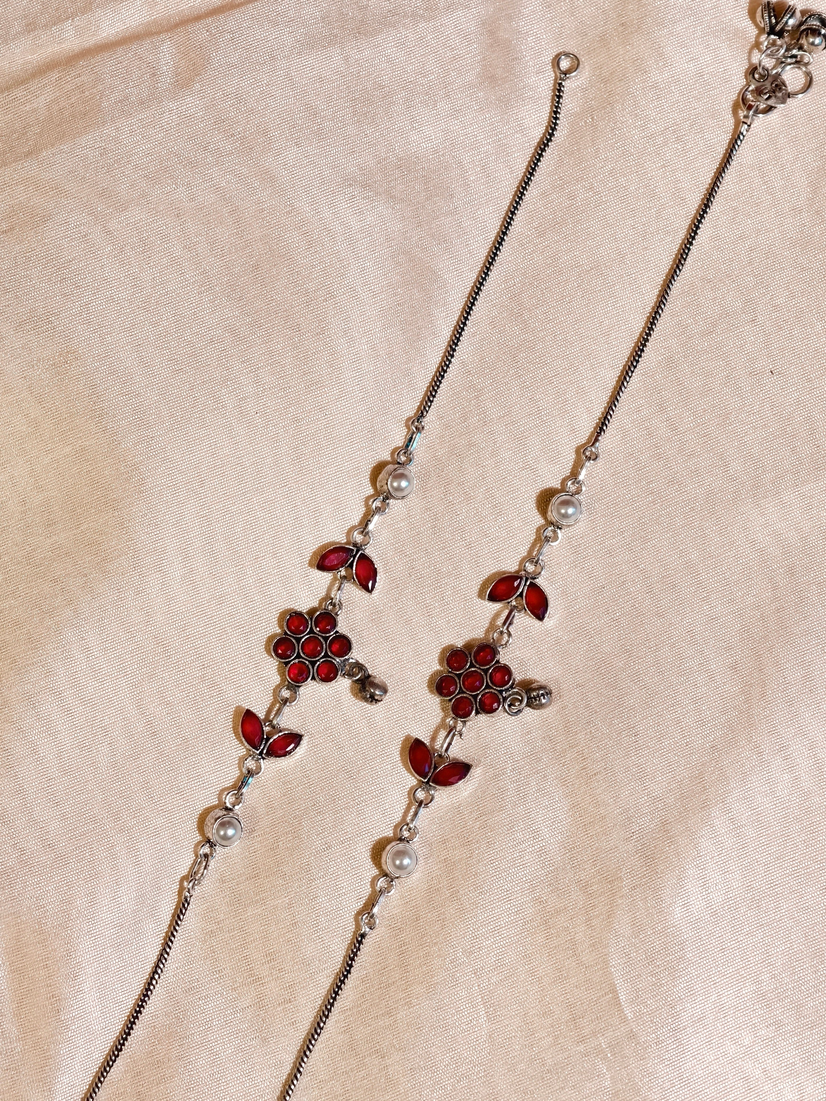 Flower motif oxidised silver | GJAK007