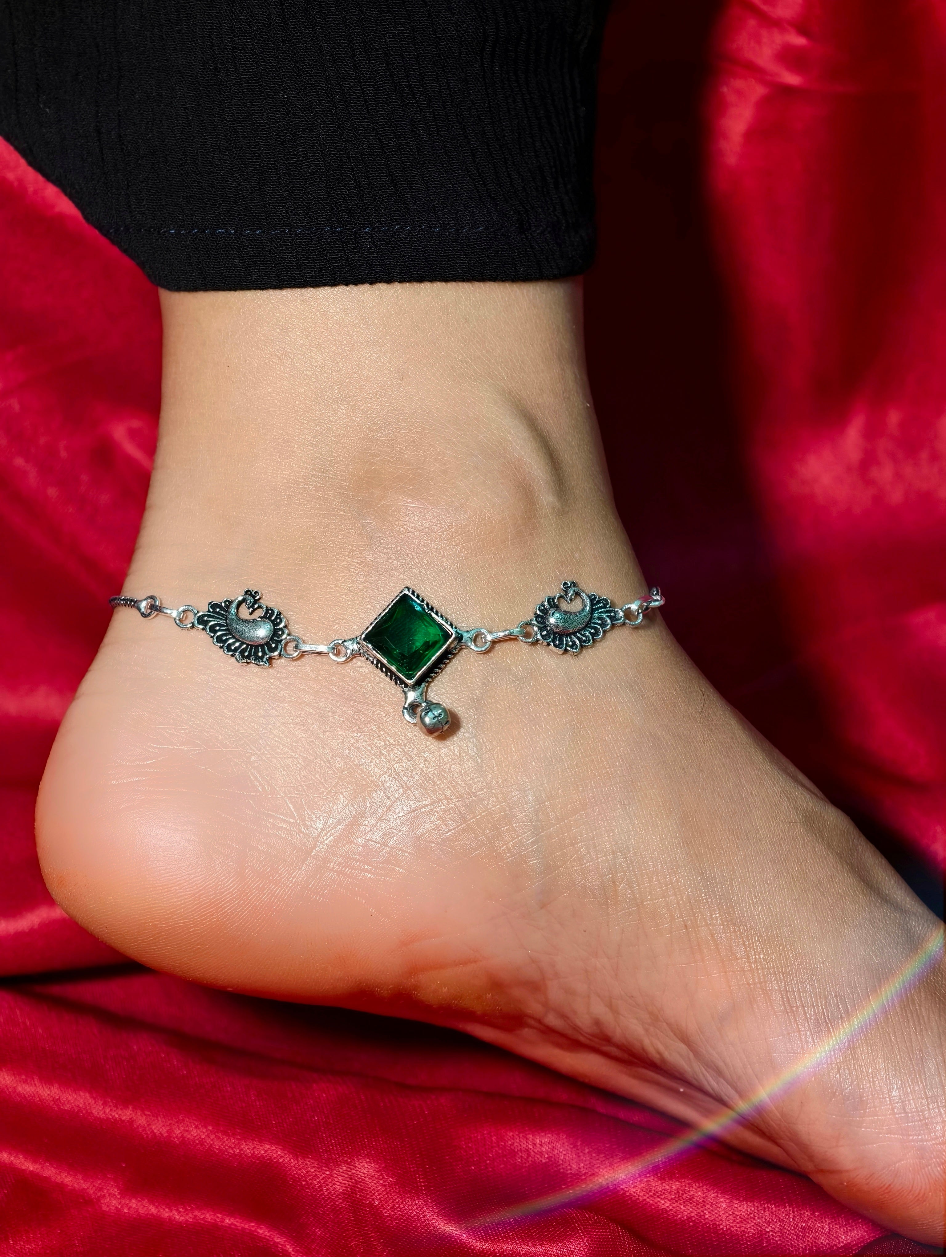 Oxidised silver Anklet | GJAK005