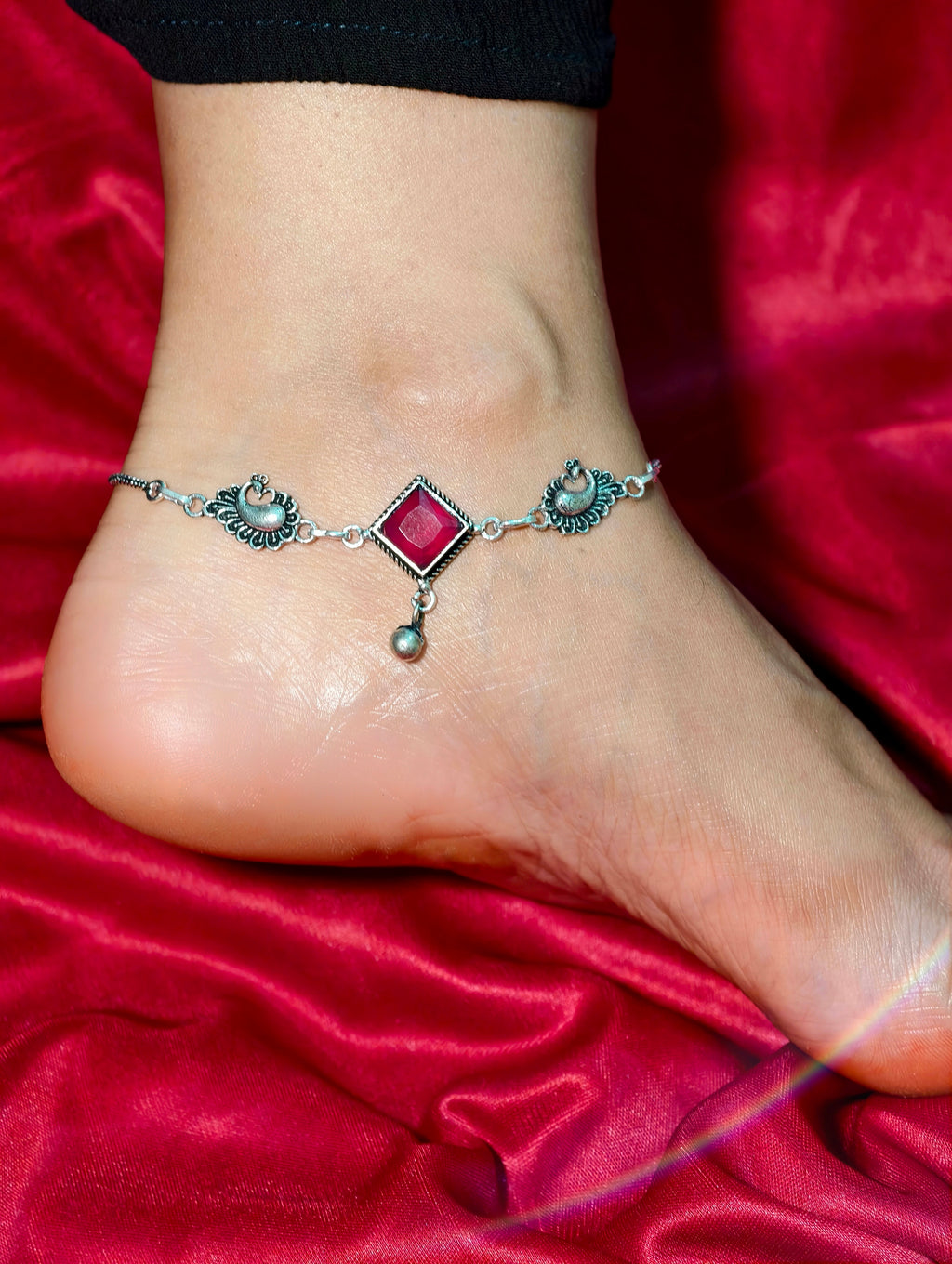 Oxidised silver Anklet | GJAK005