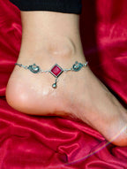 Oxidised silver Anklet | GJAK005
