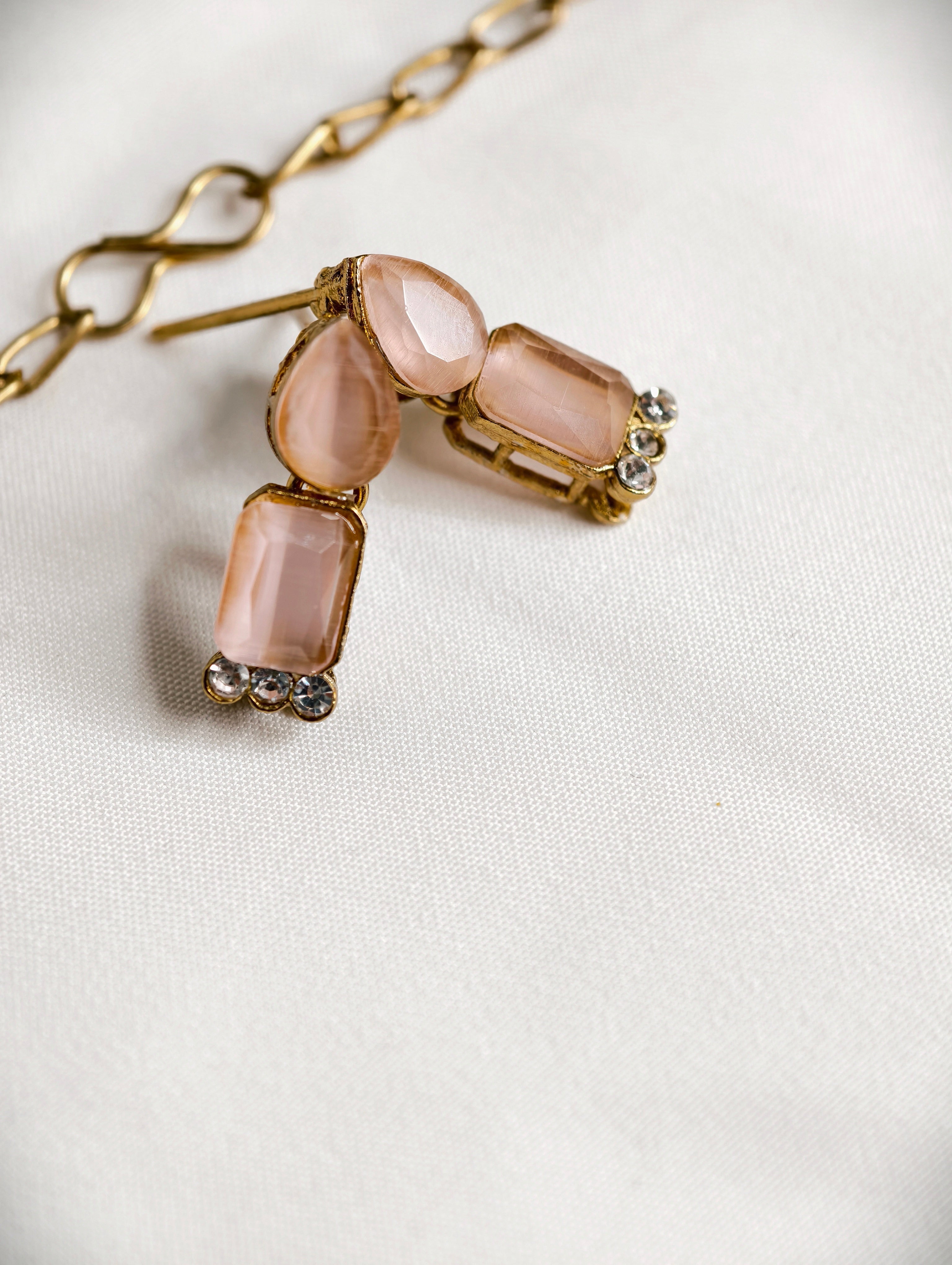 Pink Stone Necklace Set with AD detailing | GJNS087