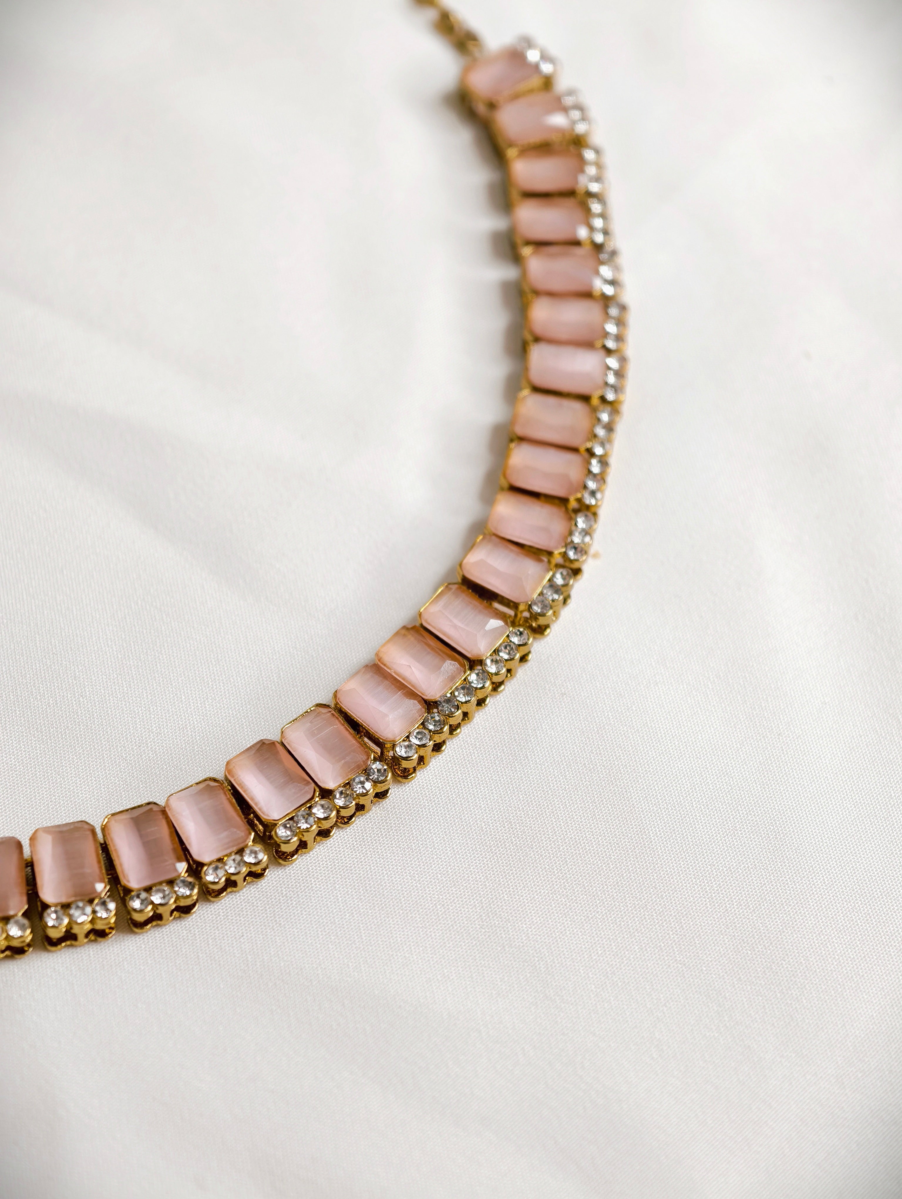 Pink Stone Necklace Set with AD detailing | GJNS087