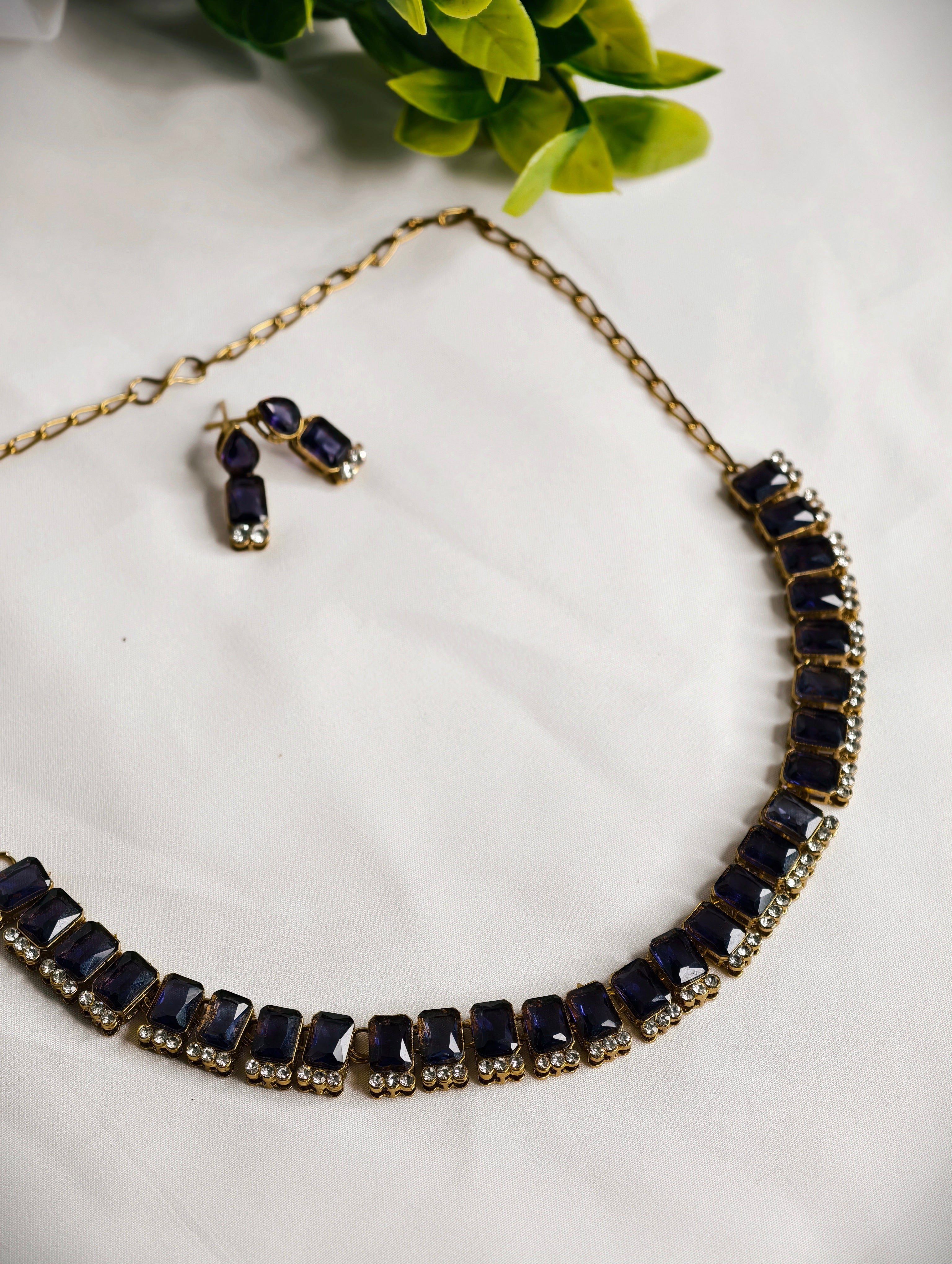 Violet Necklace Set with AD detailing | GJNS087