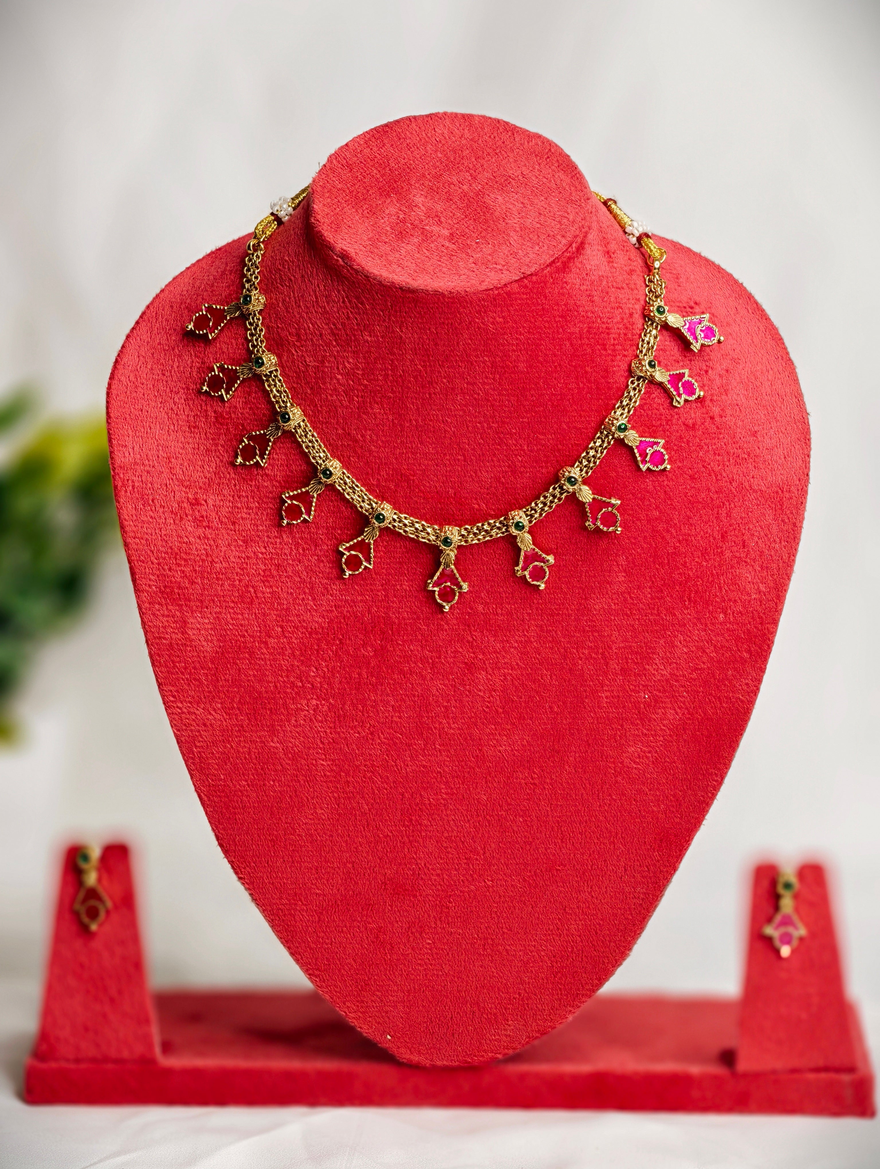 Red Enamel Necklace Set | GJNK062