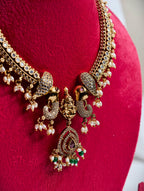 Traditional Elephant Motif Necklace Set with AD Stone Detailing