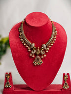 Traditional Elephant Motif Necklace Set with AD Stone Detailing