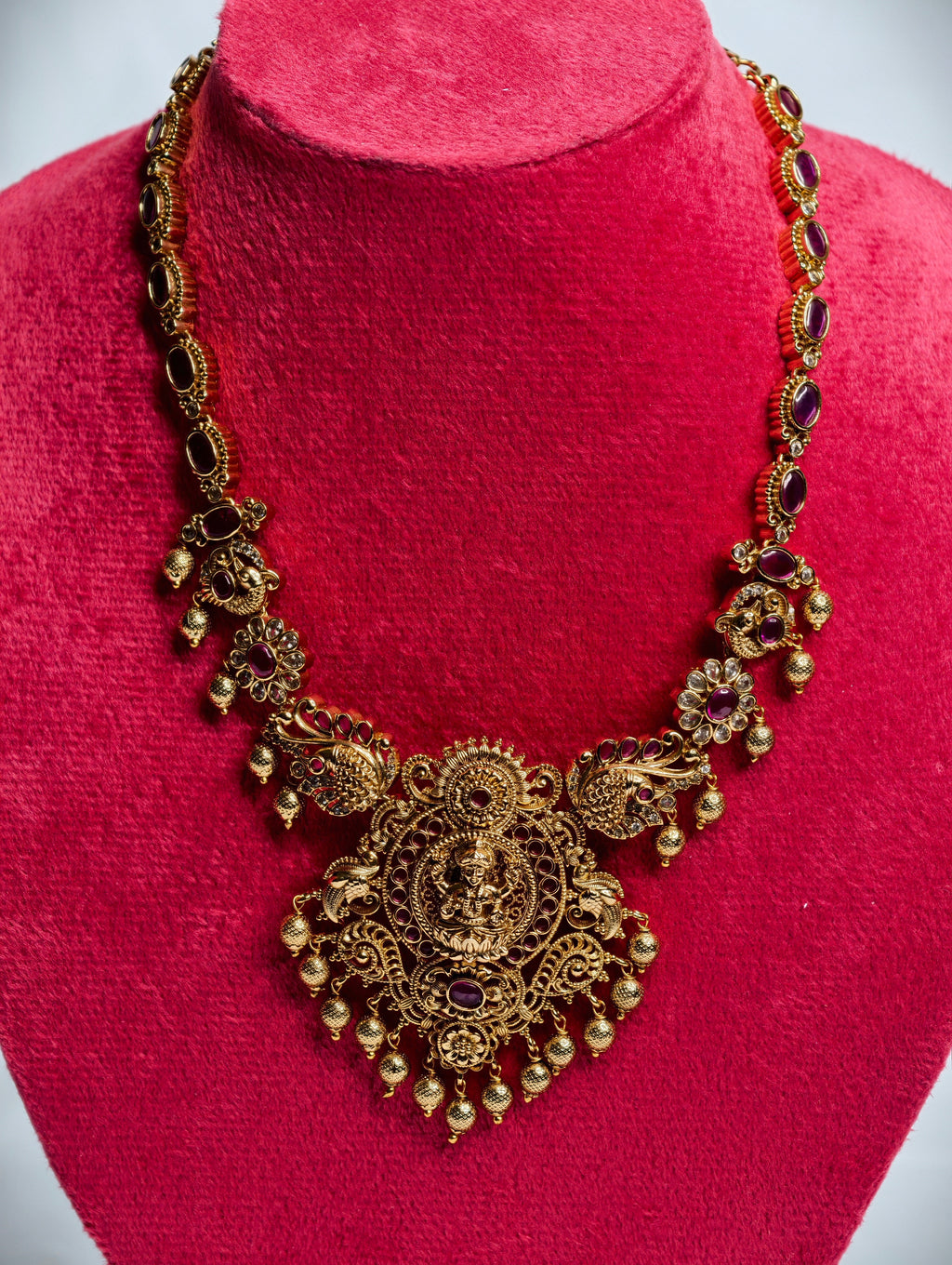Tradiotional Lakshmi Haaram with Red Kemp Stones