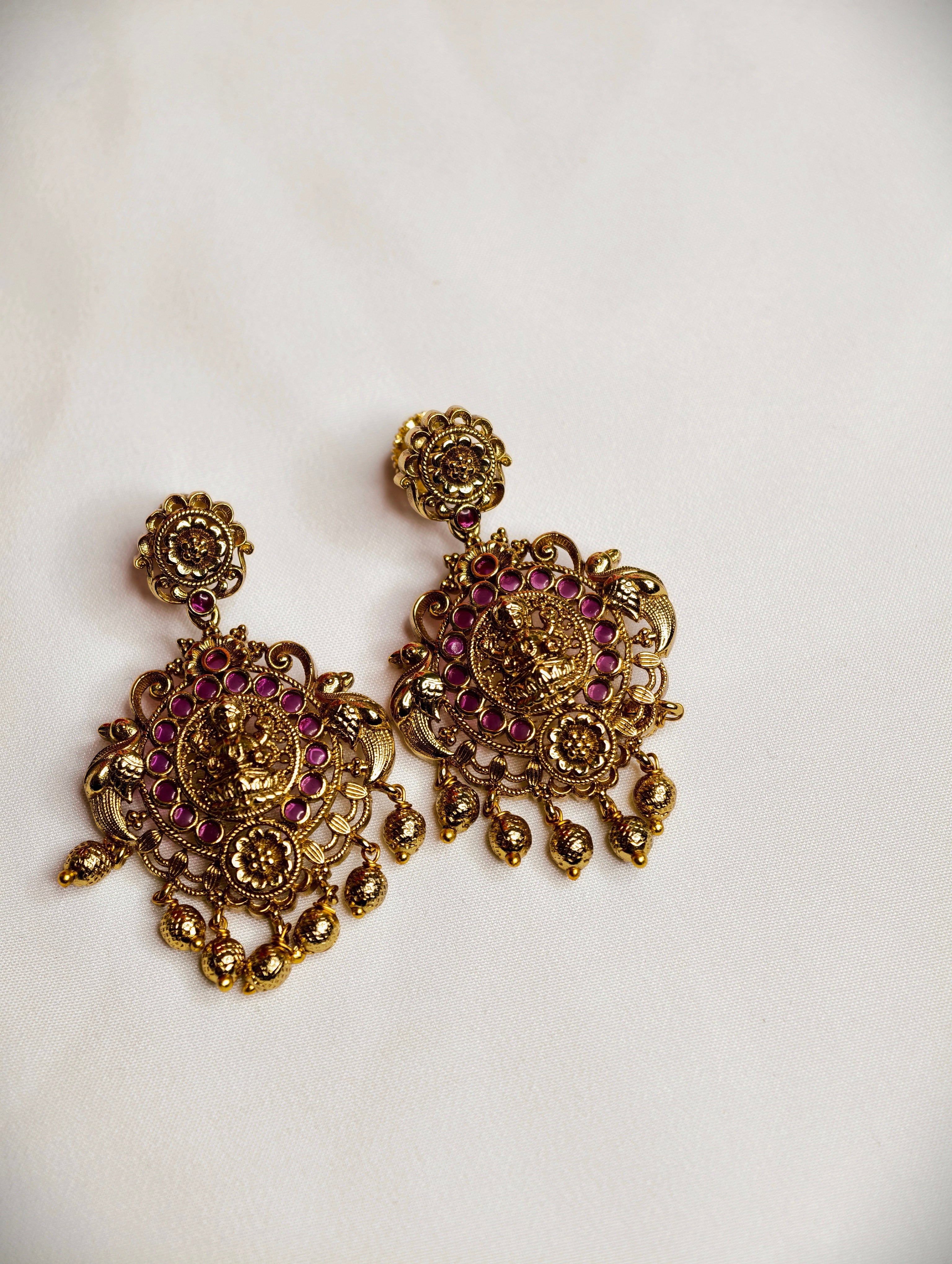 Tradiotional Lakshmi Haaram with Red Kemp Stones