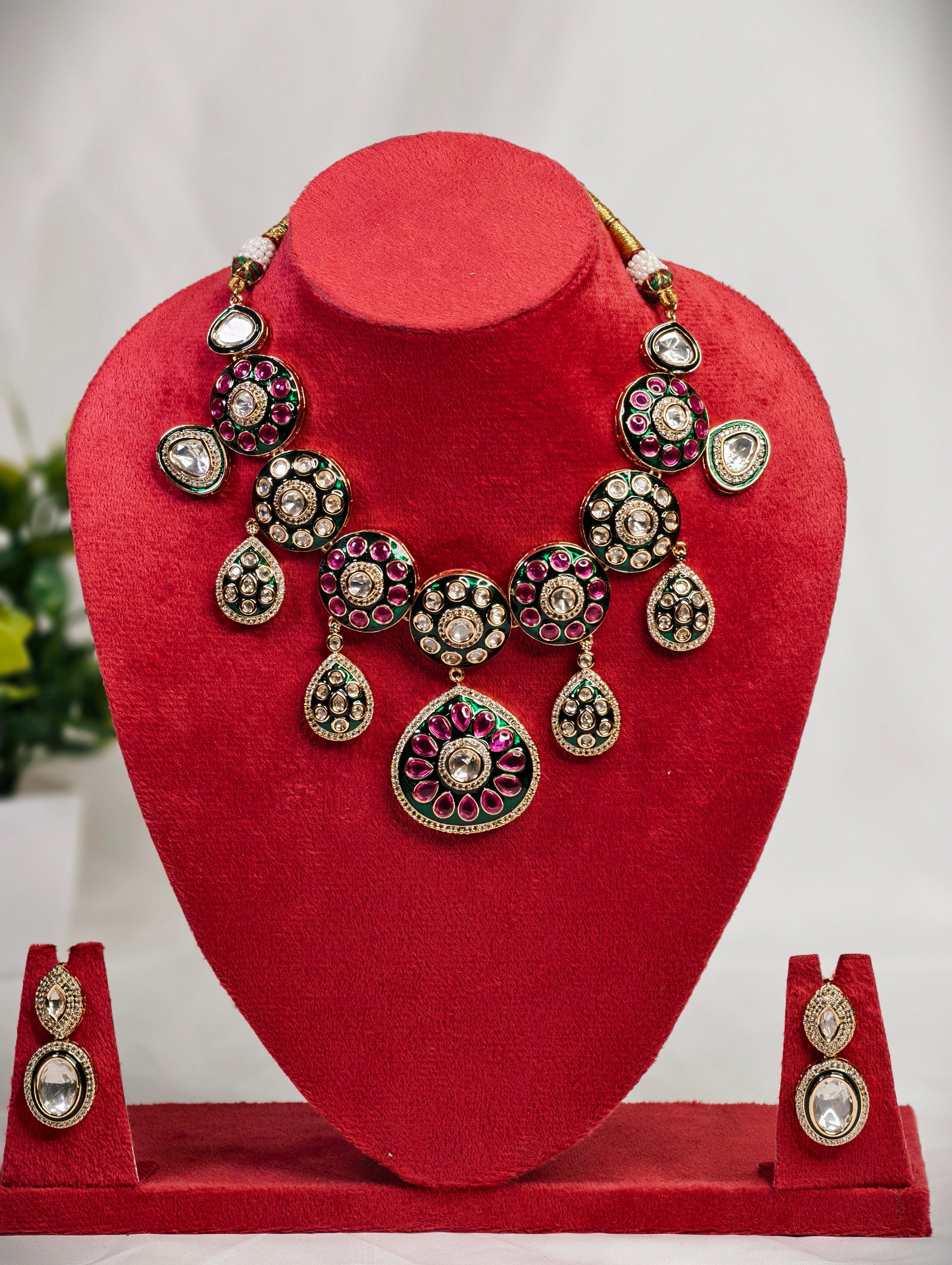 Kundan necklace set with white Polki Stones