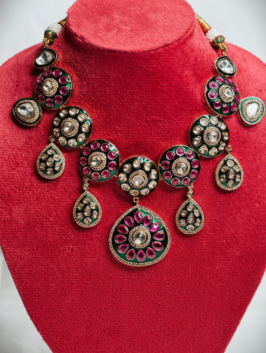 Kundan necklace set with white Polki Stones