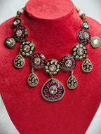 Kundan necklace set with white Polki Stones
