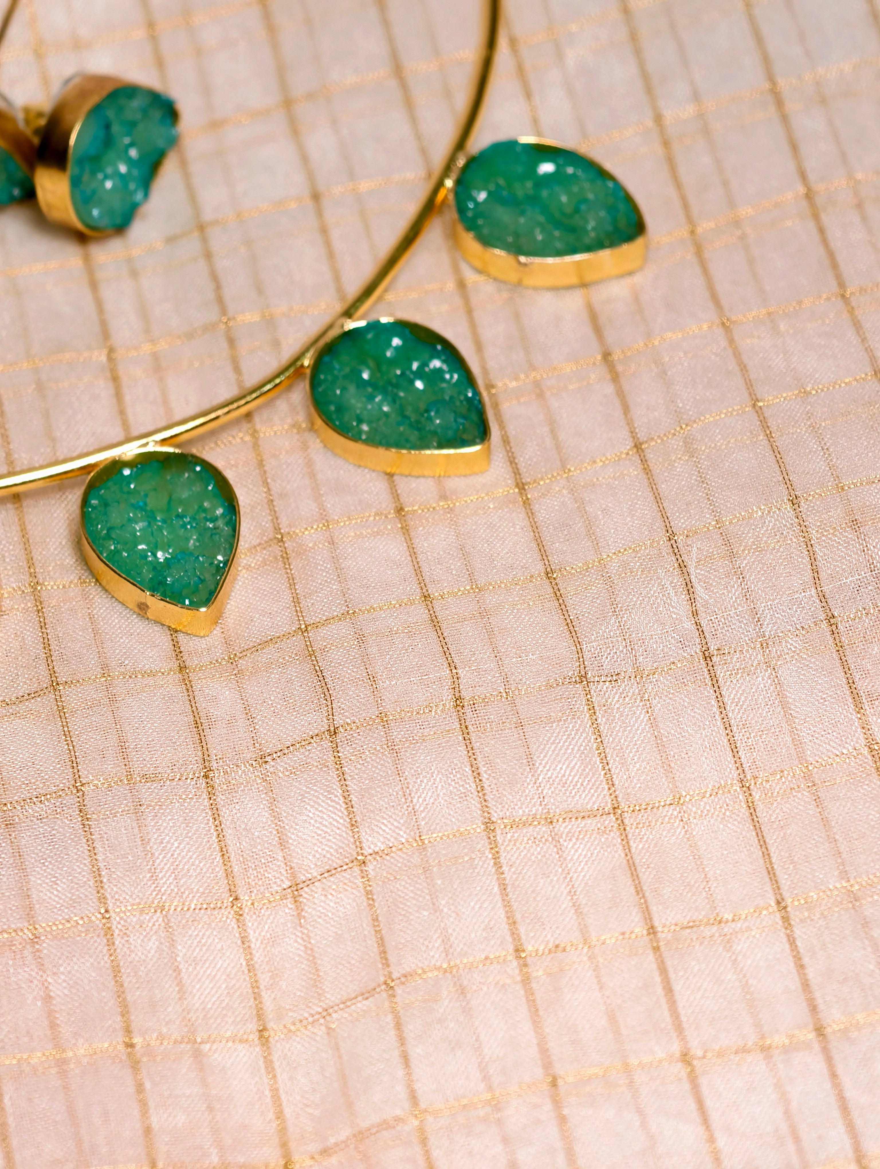 Leaf shape artificial stone necklace set| GJNS035