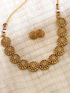 Mat gold finish necklace set | GJNS042