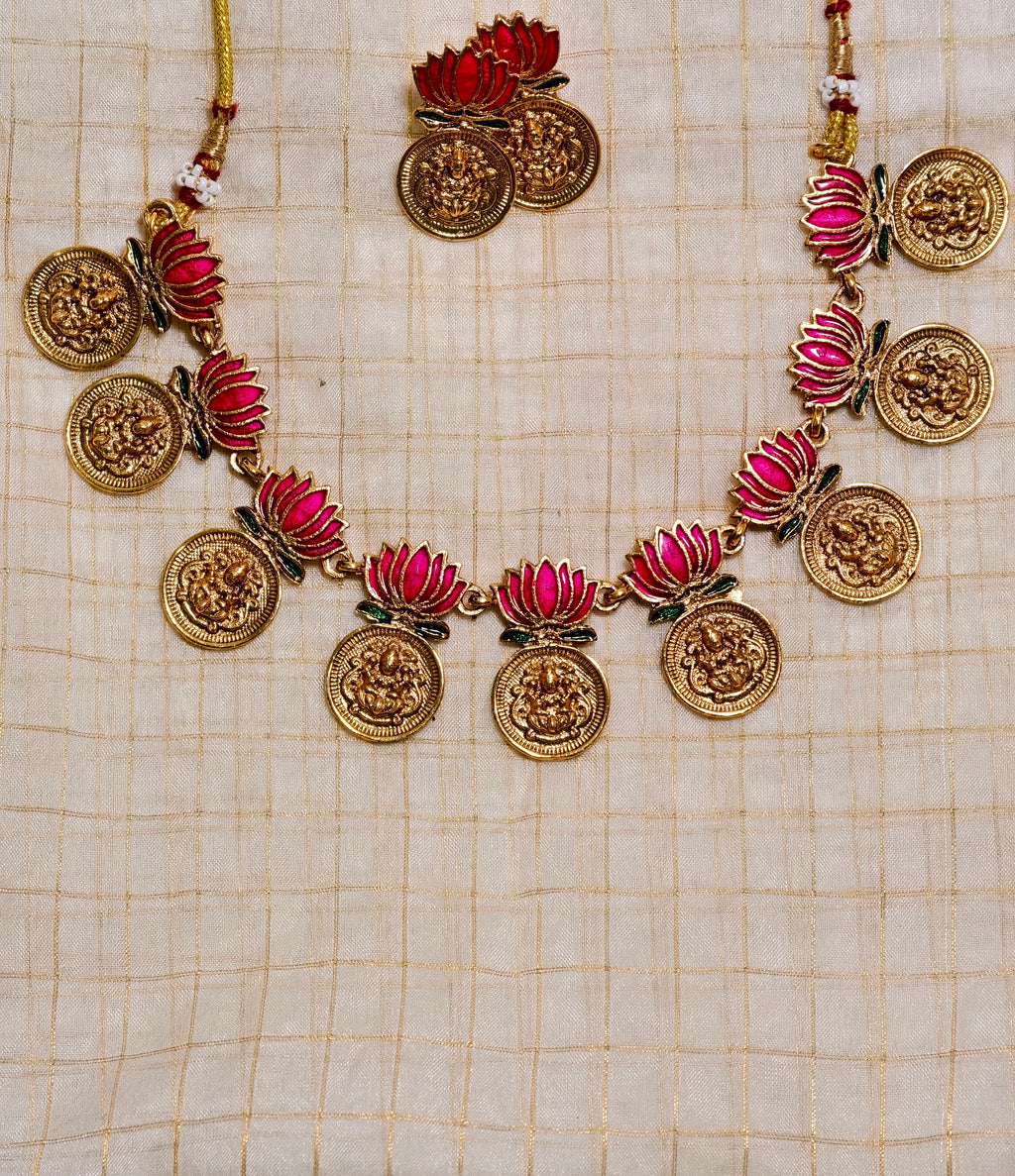 Lotus and kerala tradition Kashi necklace set | GJNS037